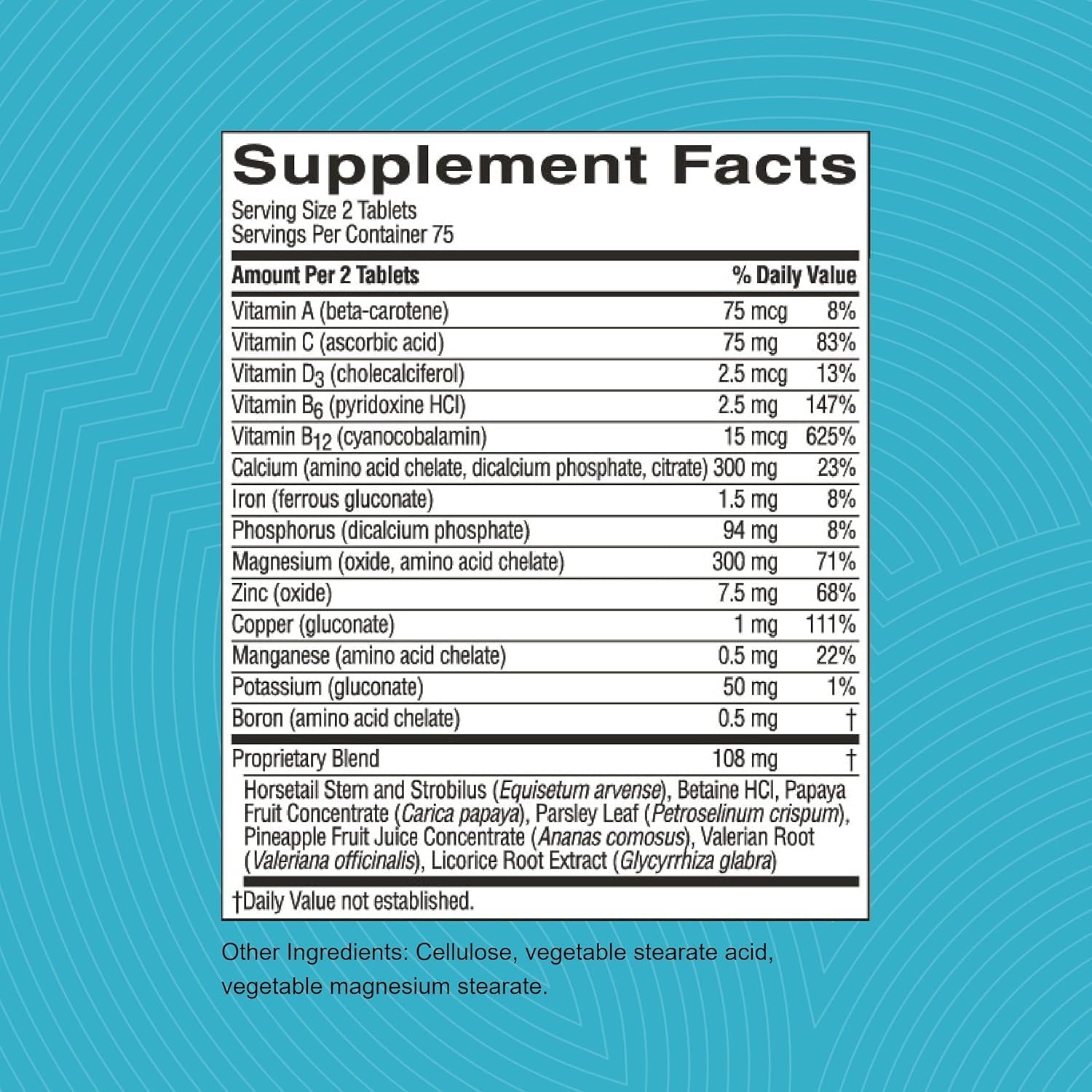 Nature's Sunshine Fuerza Ósea gráfico de nutrientes sugiere beneficio para la salud ósea.