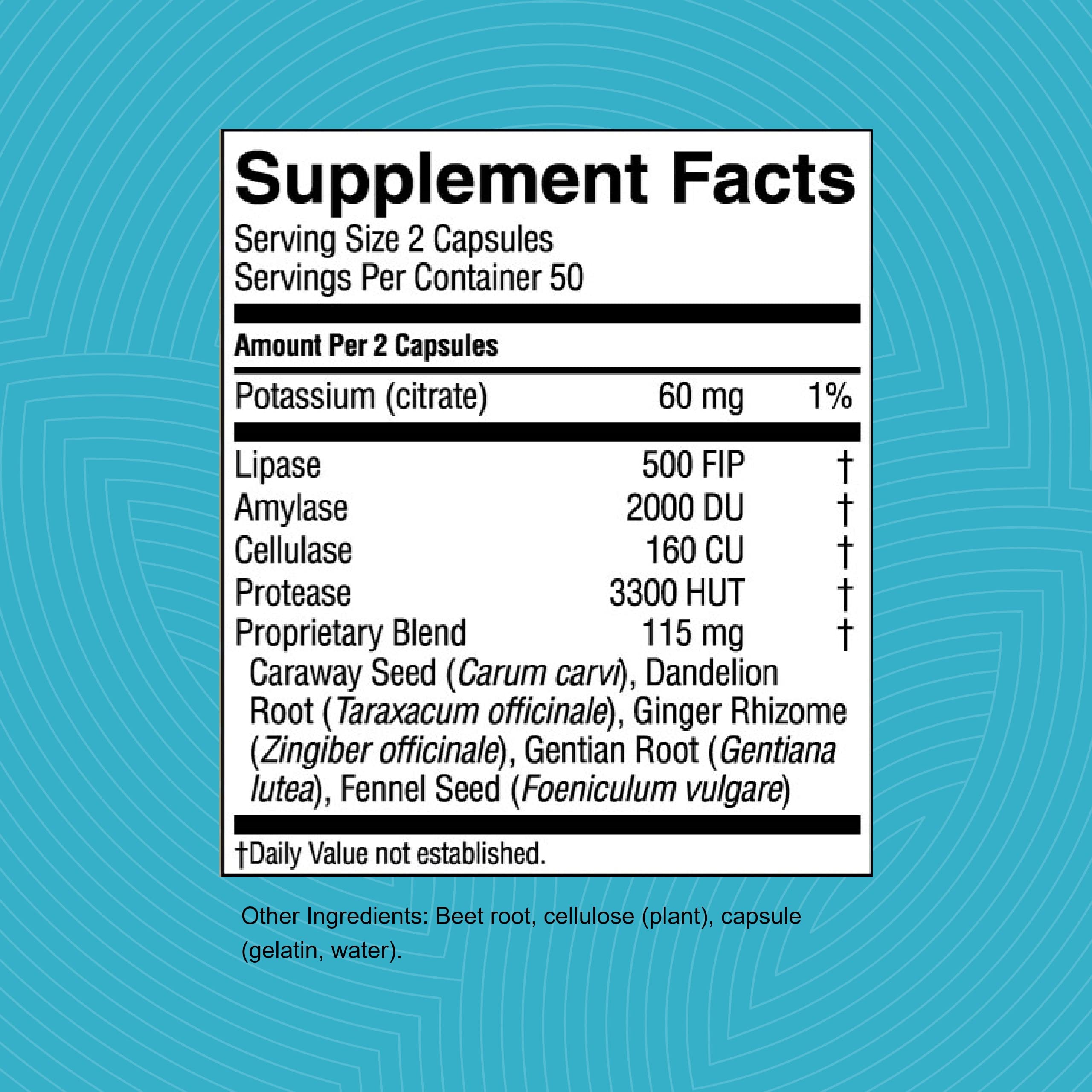 Nature's Sunshine Hi-Lipase etiqueta detallada con ingredientes y uso.
