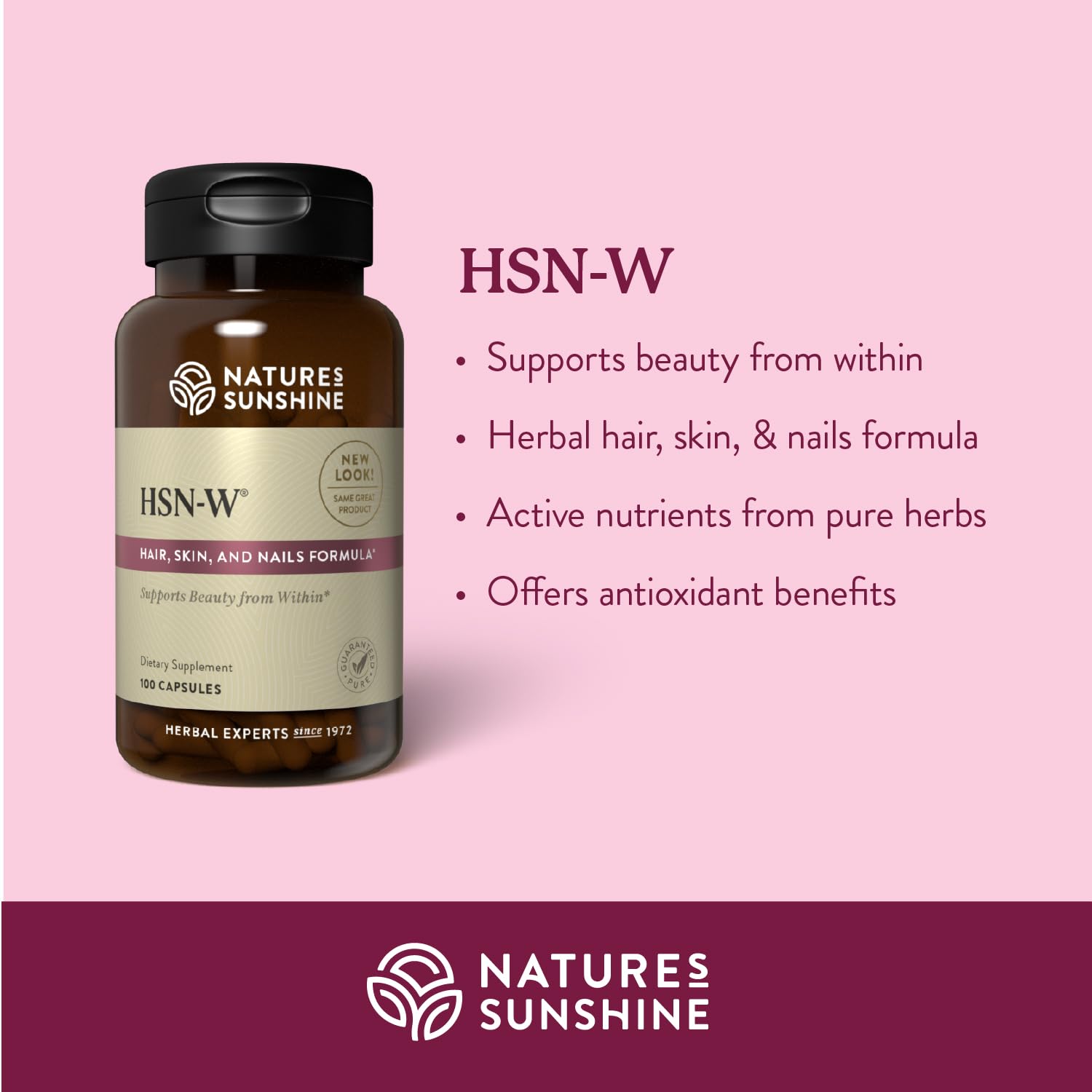 Nature's Sunshine HSN-W etiqueta: información clara sobre pureza y uso.