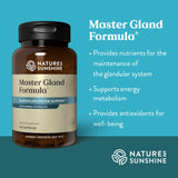 Nature's Sunshine Master Gland: etiqueta lateral con información de beneficios posibles.