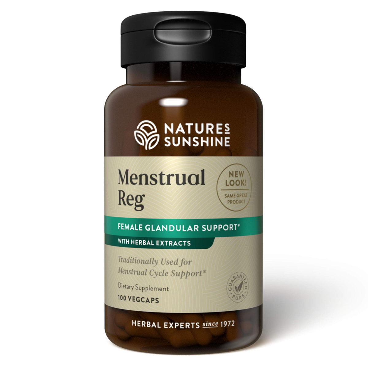 Nature's Sunshine Menstrual Reg: frasco de cápsulas para equilibrio hormonal y bienestar menstrual