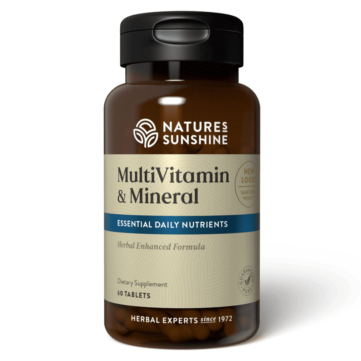Nature's Sunshine Multivitaminas y Minerales: envase frontal para apoyo diario de energía