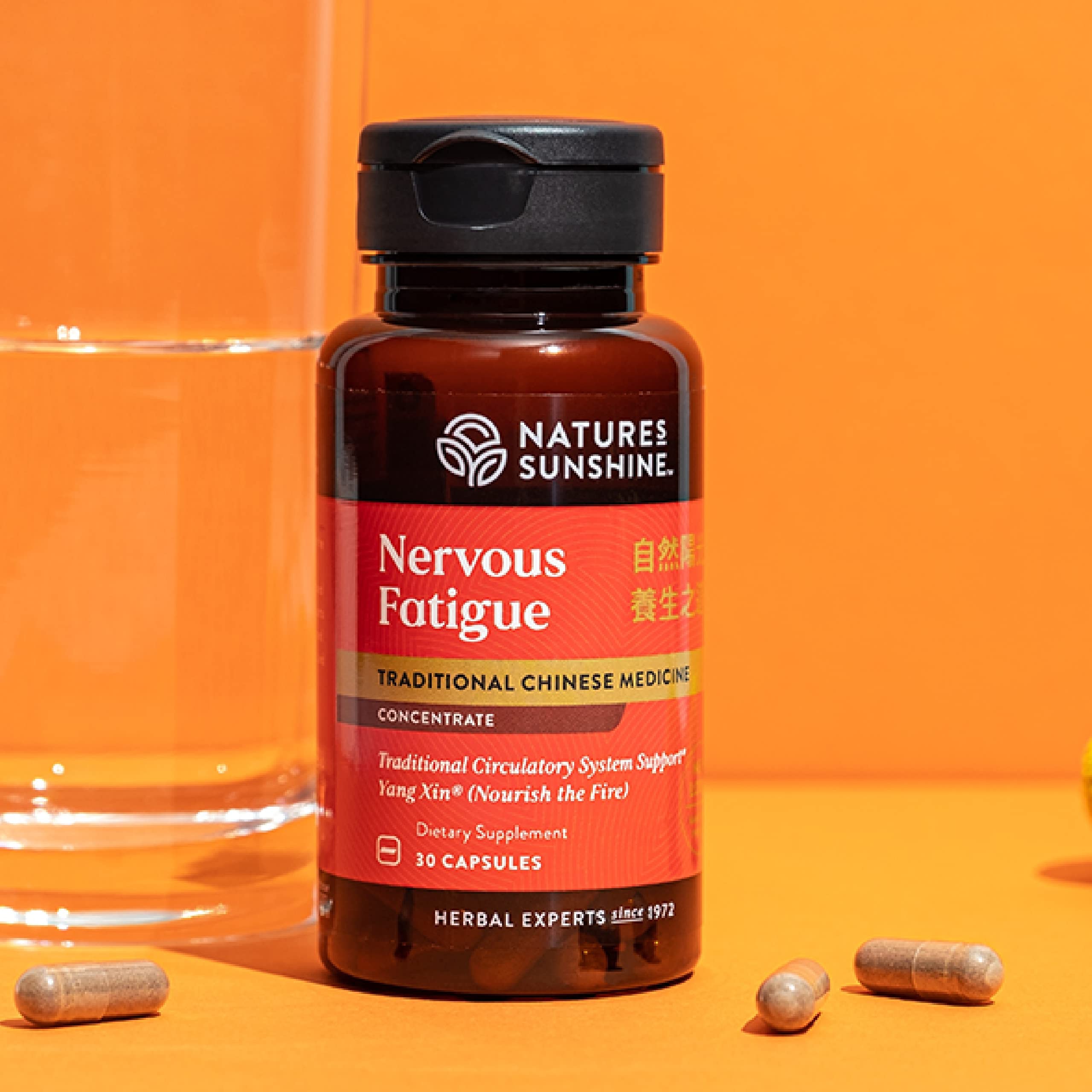 Nature's Sunshine Concentrado TCM para Fatiga Nerviosa, cápsulas en blíster, comodidad diaria.