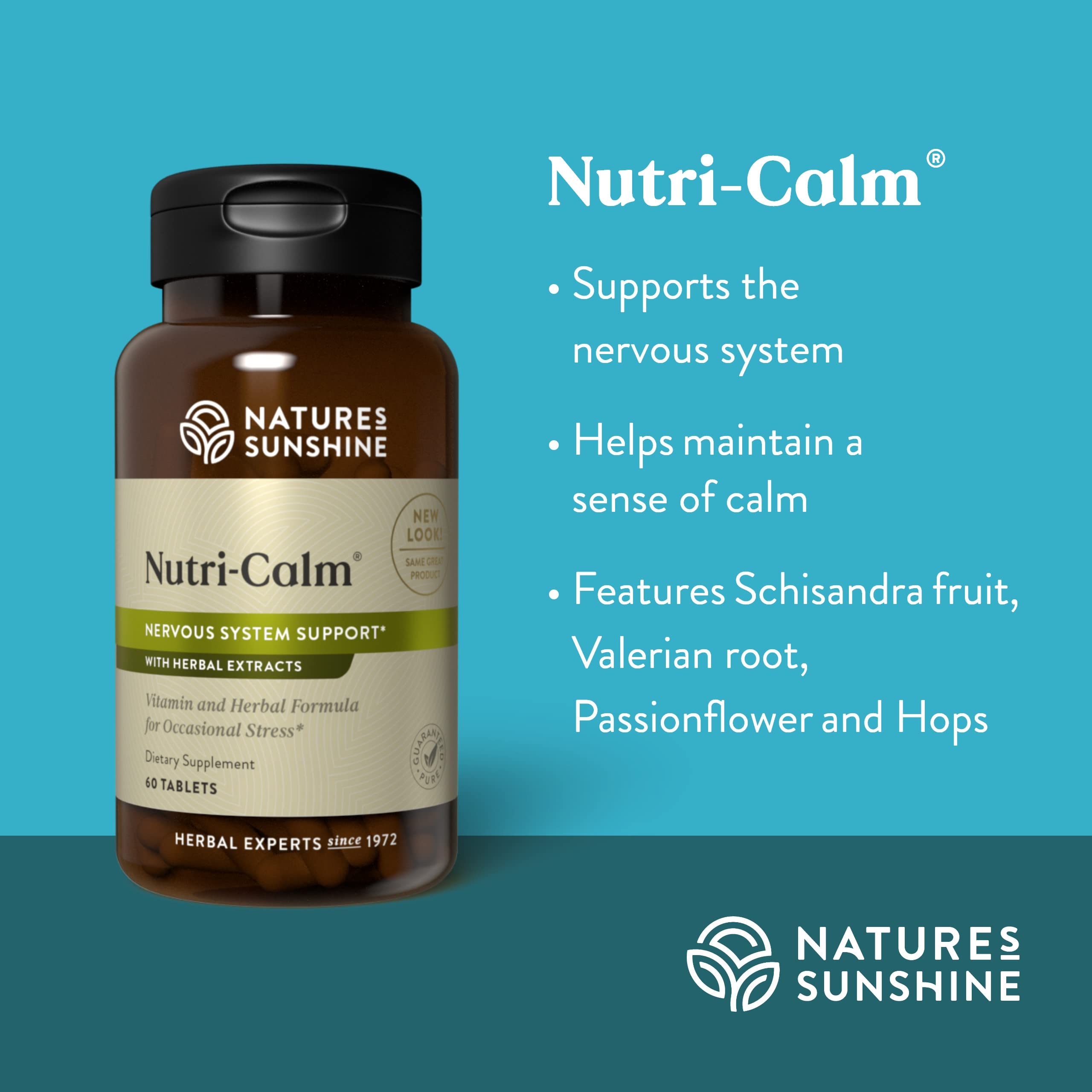 Nutri-Calm Nature's Sunshine, cápsulas, uso diario para momentos de estrés ocasional.