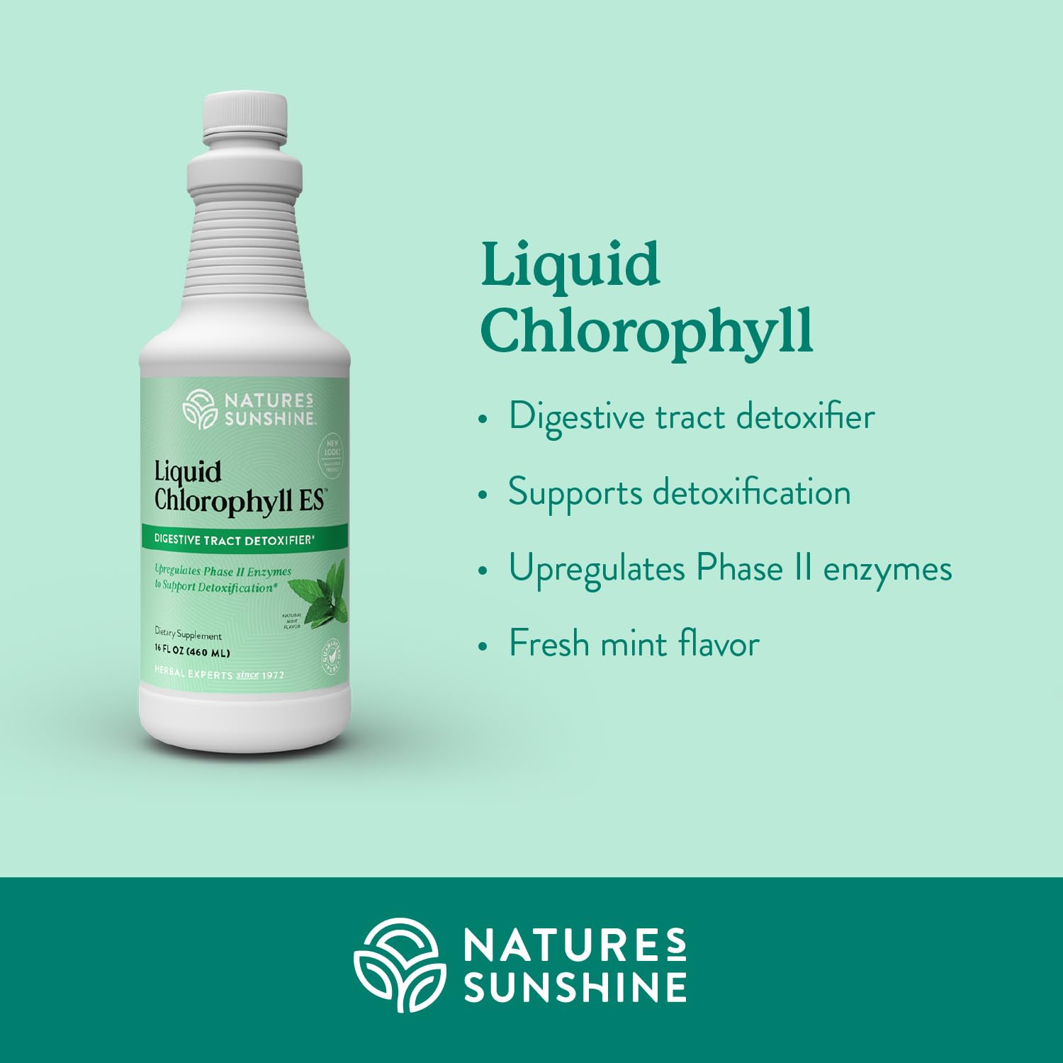 Nature's Sunshine clorofila líquida, piel más radiante gracias a antioxidantes.