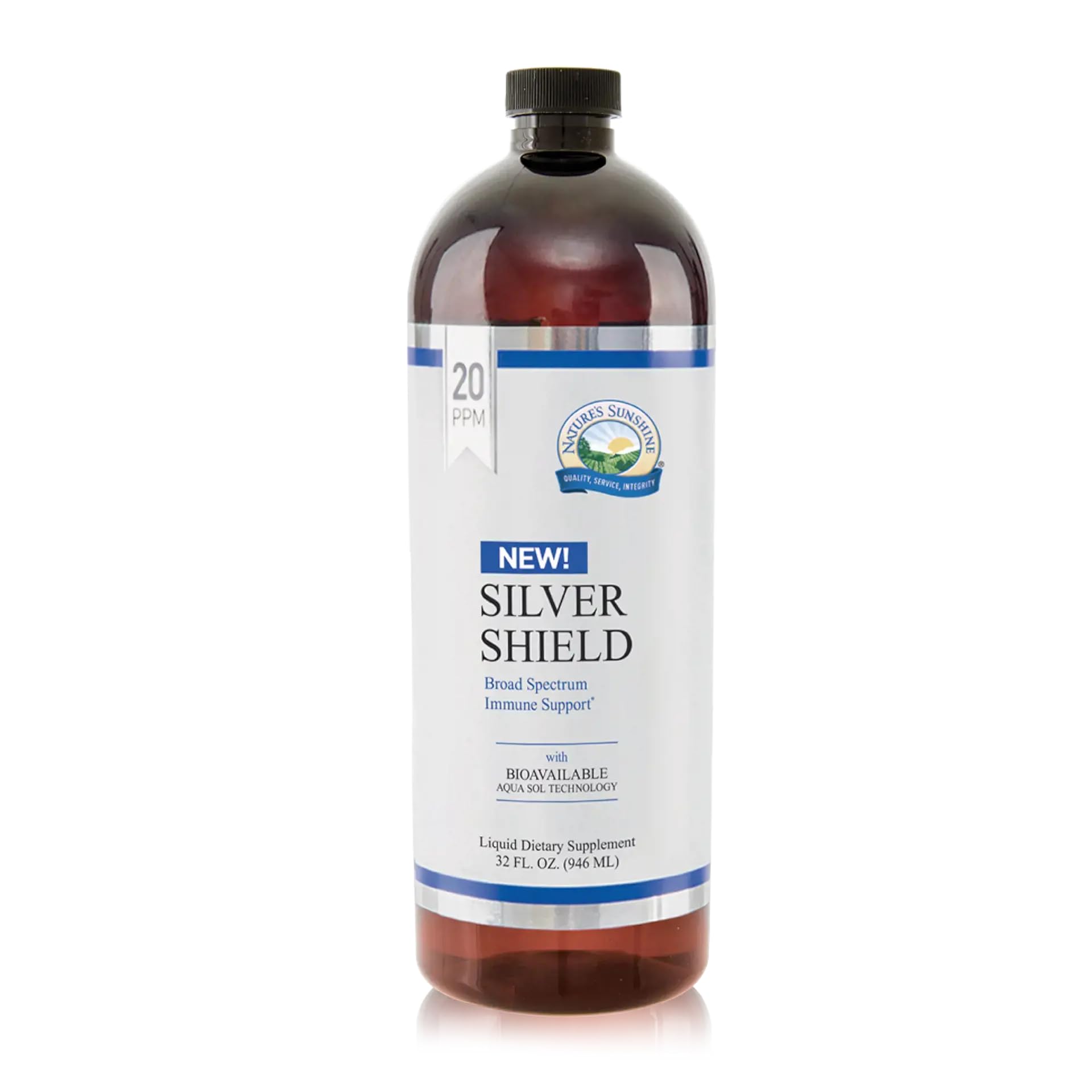 Nature's Sunshine Silver Shield Liquid en botella de 32 oz, posible refuerzo inmune