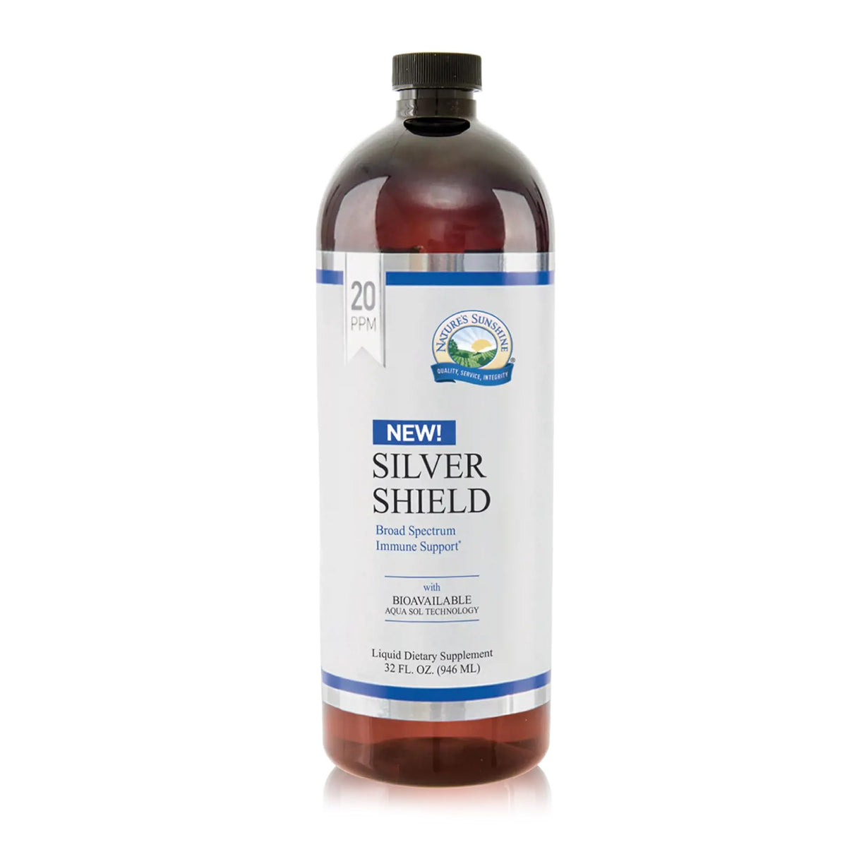 Nature's Sunshine Silver Shield Liquid en botella de 32 oz, posible refuerzo inmune