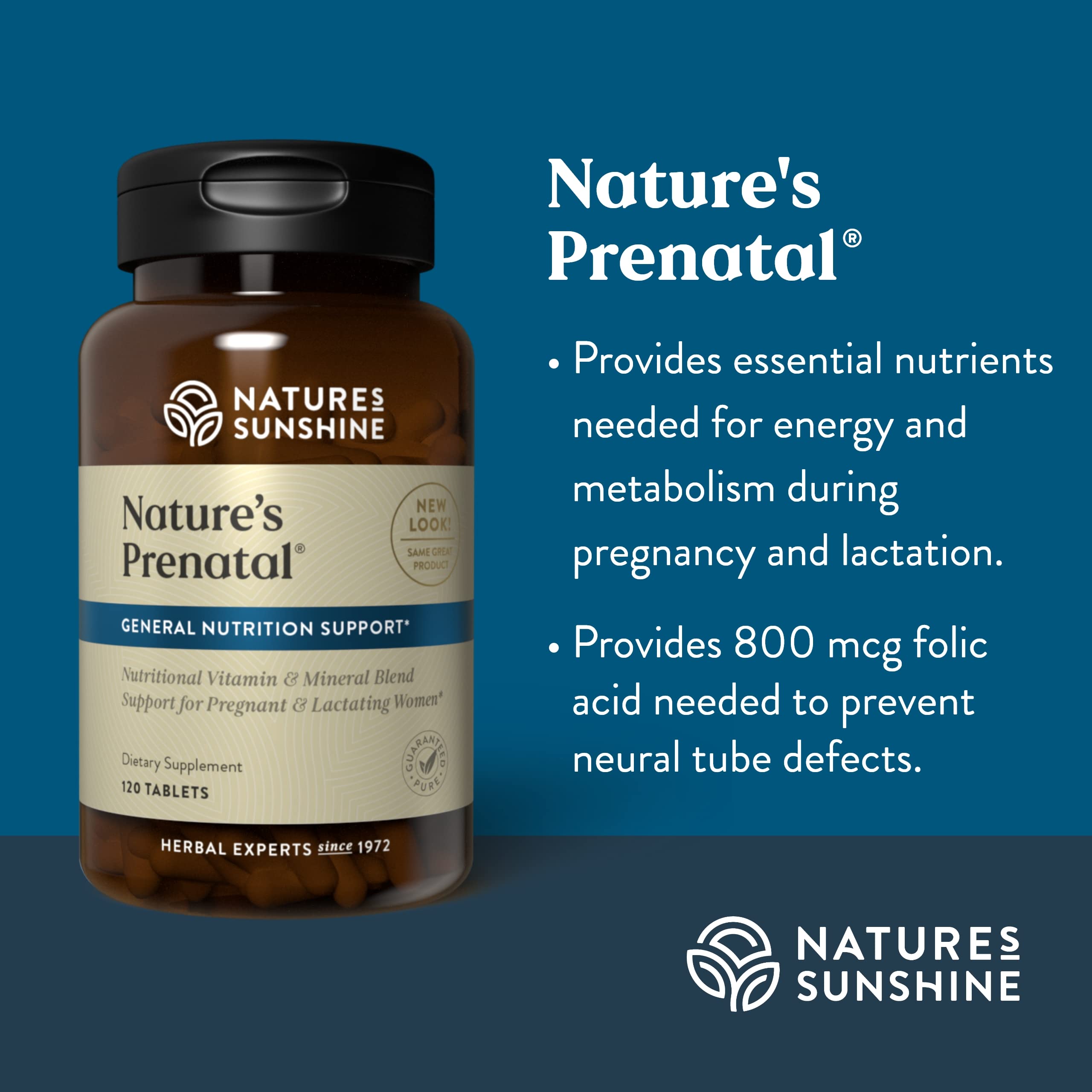 Nature's Sunshine Prenatal, etiqueta: detalle de ingredientes y valor nutricional
