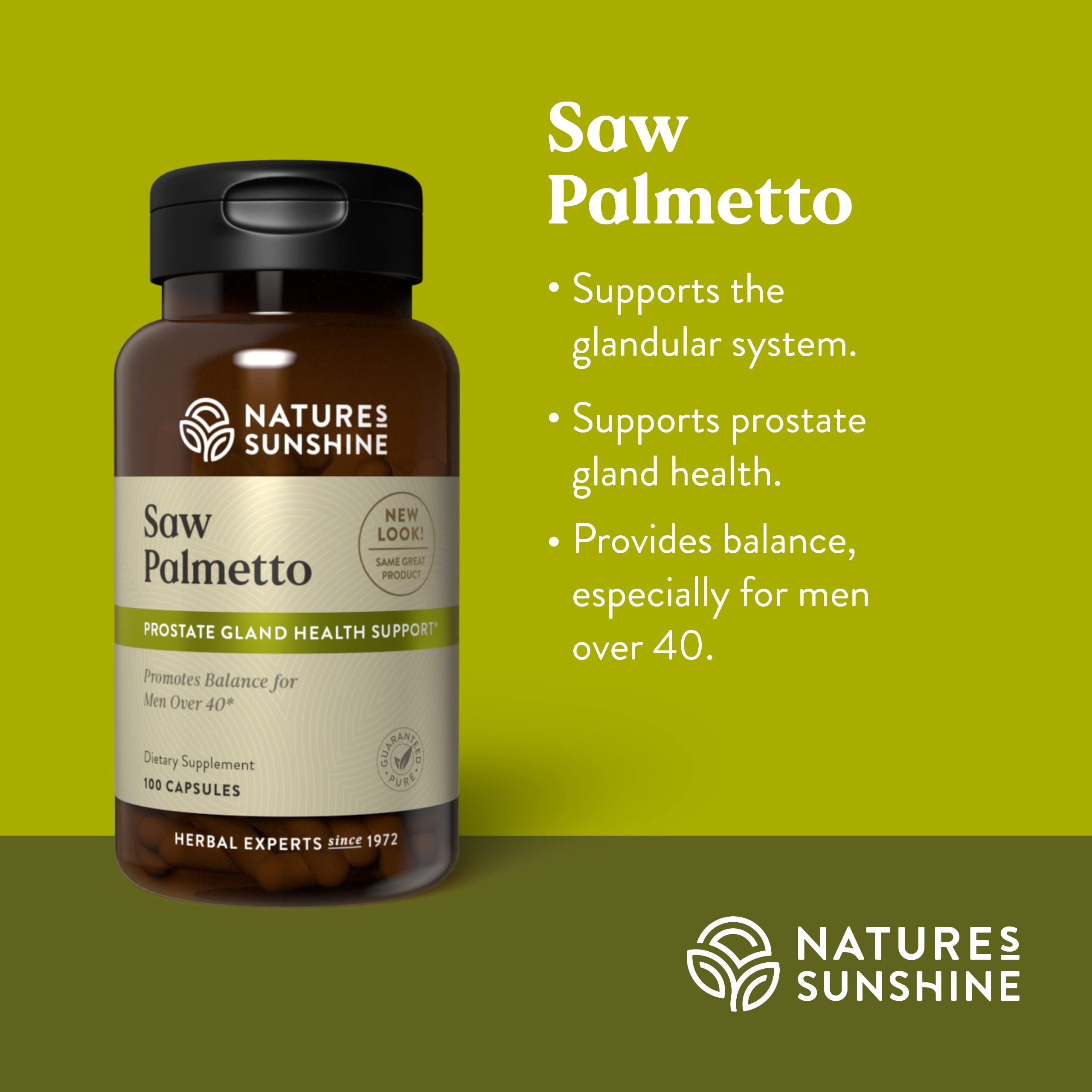 Nature's Sunshine Saw Palmetto: verter cápsulas para uso práctico en la rutina diaria.