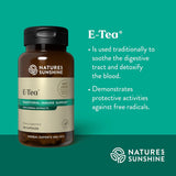 Nature's Sunshine cápsulas de té Essiac, primer plano de cápsulas, digestión suave