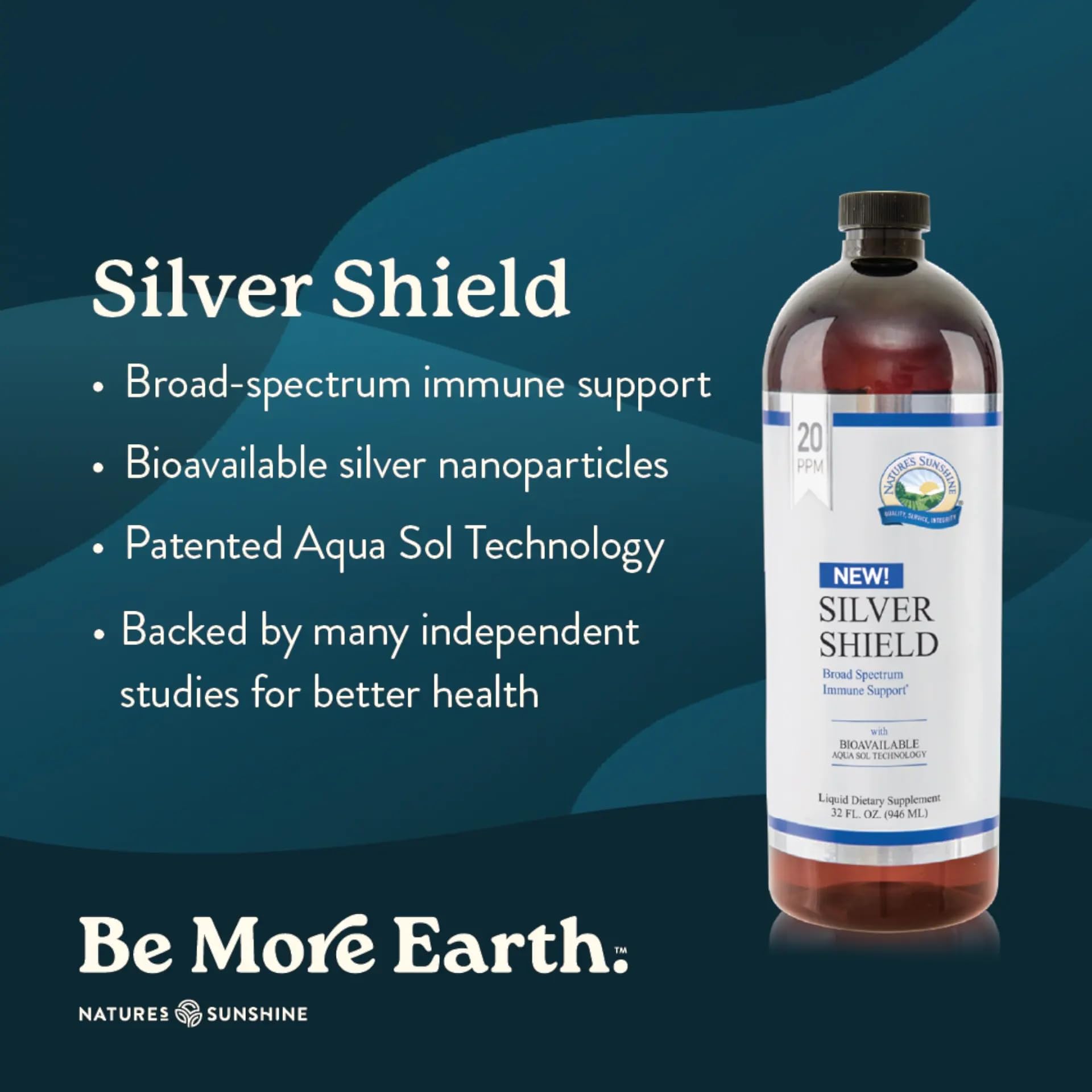 Nature's Sunshine Silver Shield con tecnología Aqua Sol, partículas nano en agua pura