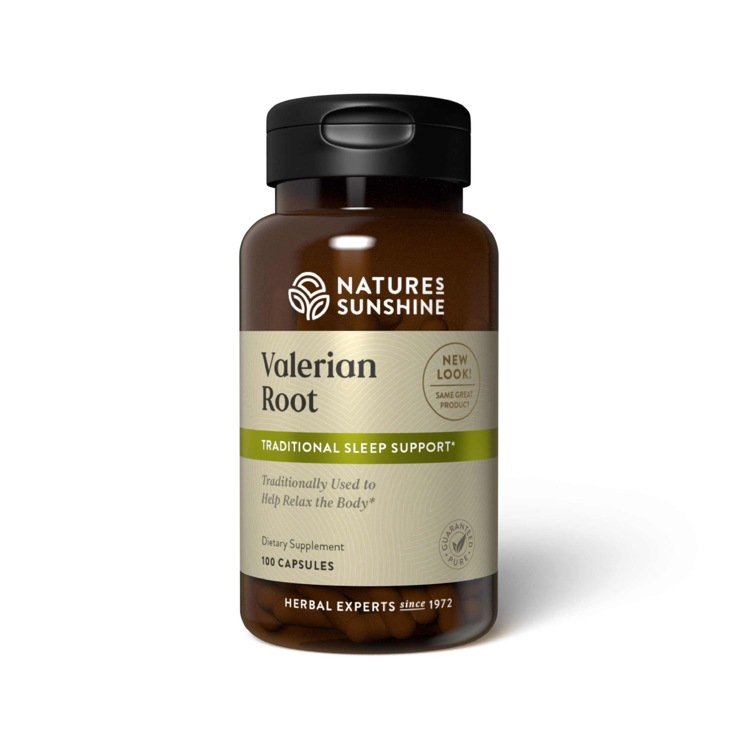 Nature's Sunshine Valerian Root: cápsulas para relajación y sueño natural.