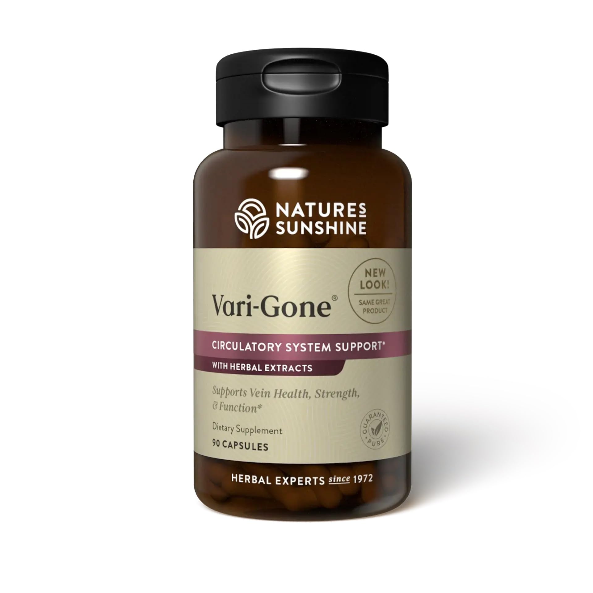 Vari-Gone de Nature's Sunshine: caja de presentación para soporte de circulación en piernas.
