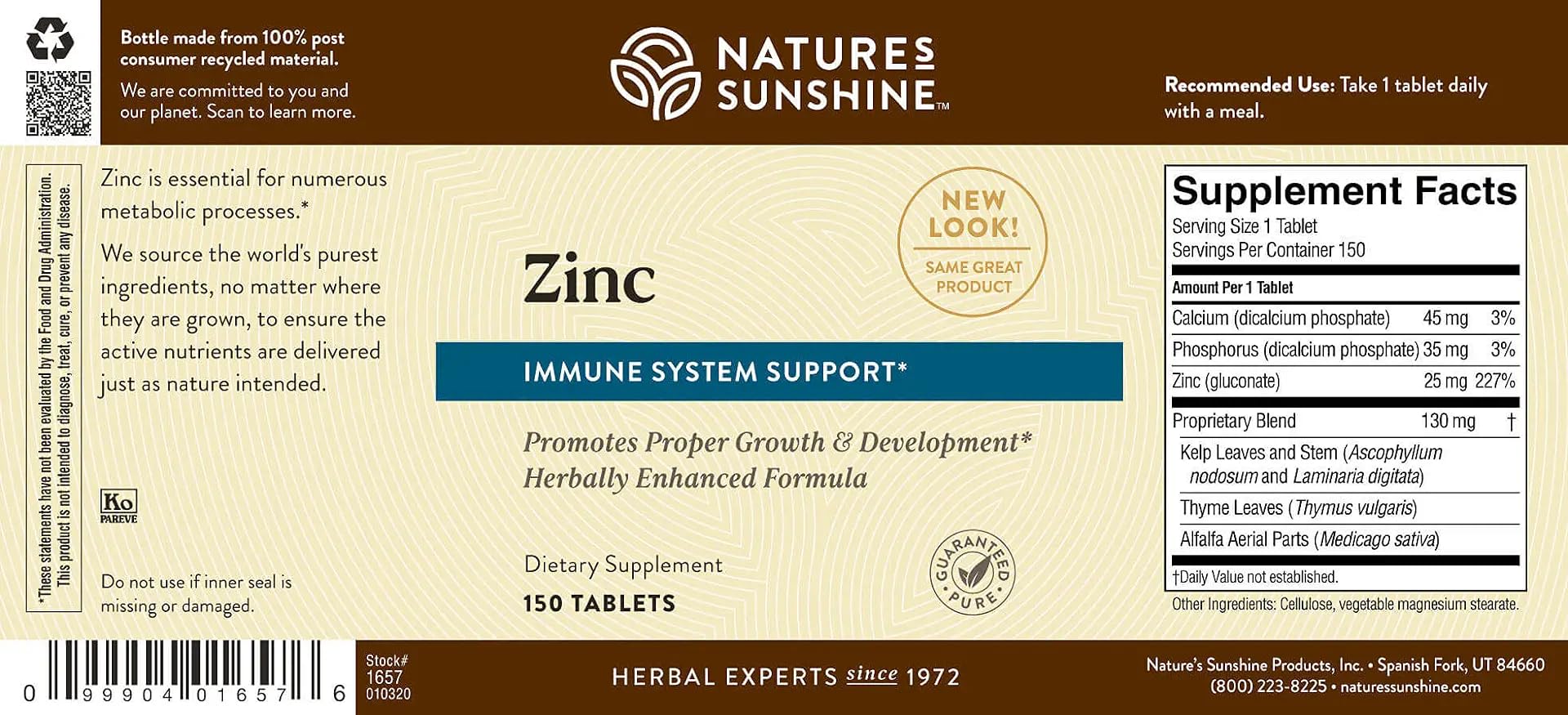 Nature's Sunshine Zinc 25 mg: dosis diaria conveniente en formato tableta.