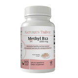 Nature's Trove Vitamina B12 metilcobalamina frente al empaque, apoyo a la energía diaria.