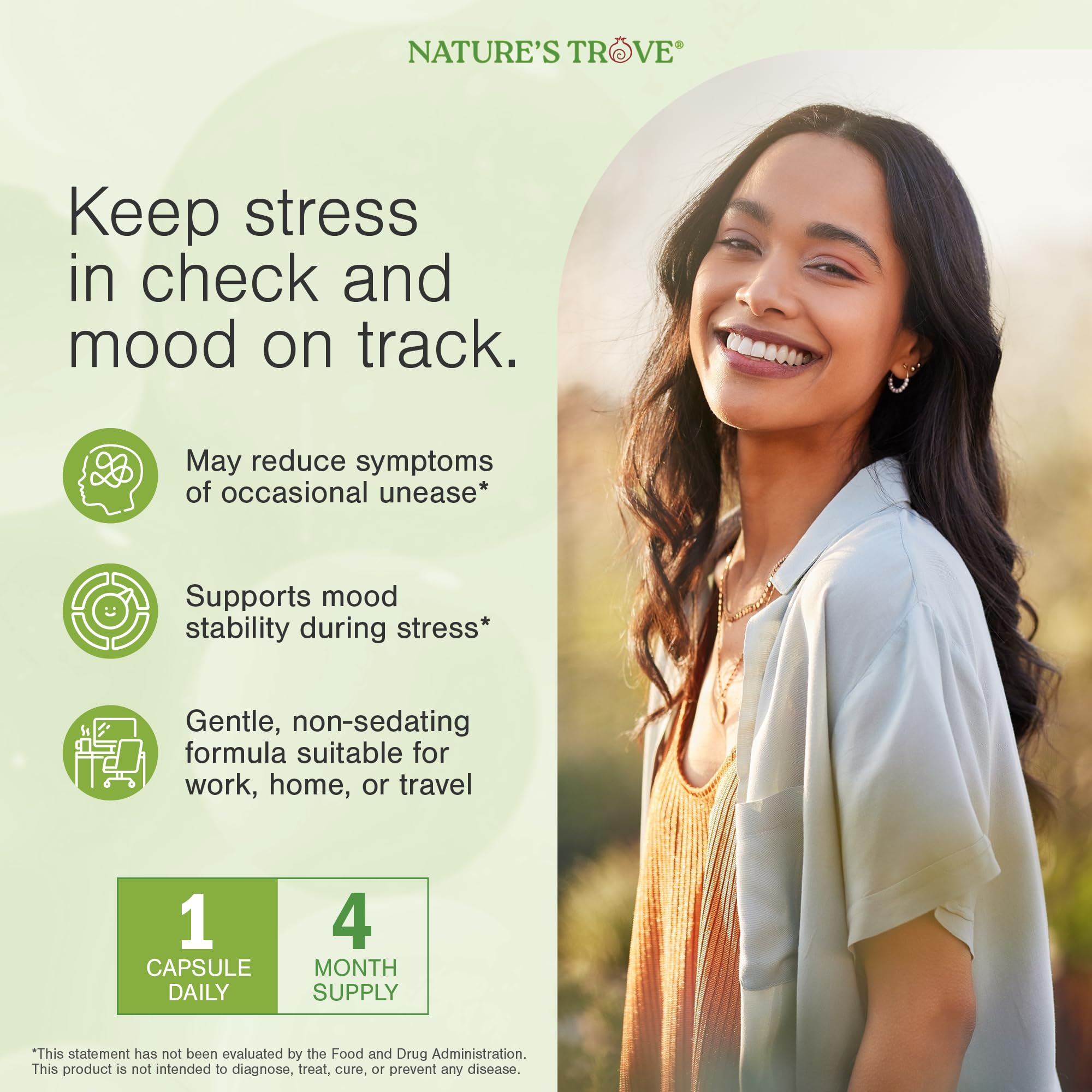 Nature's Trove L-Theanine 200mg packaging front signals quality.