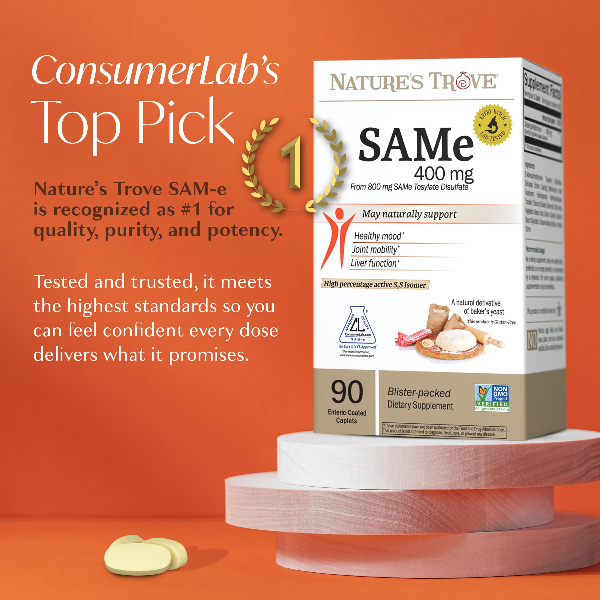 Nature's Trove SAM-e caplets entericas en blíster para frescura sostenida