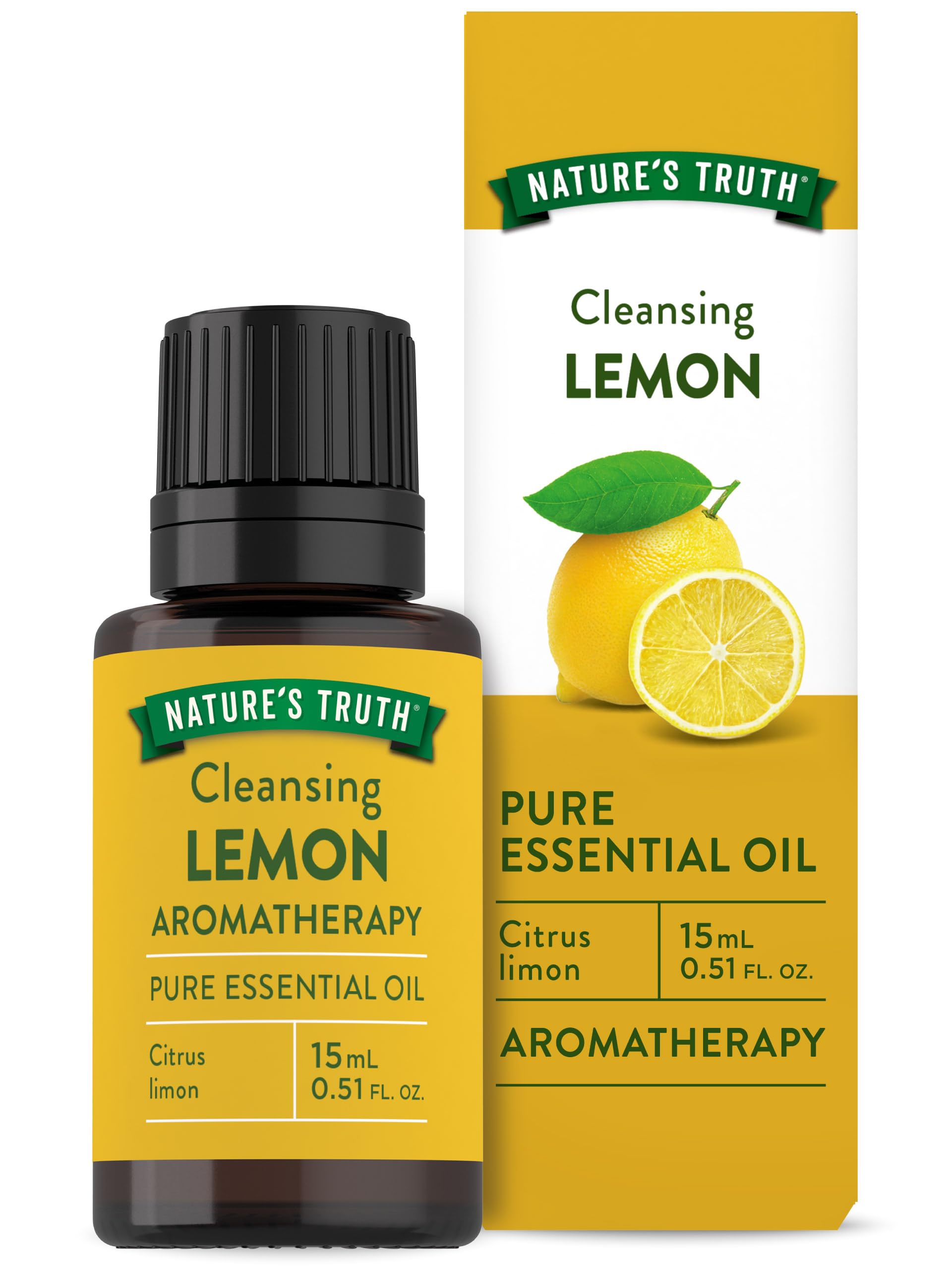 Nature's Truth Aceite esencial de limón, frasco, aroma cítrico ideal para difusor.
