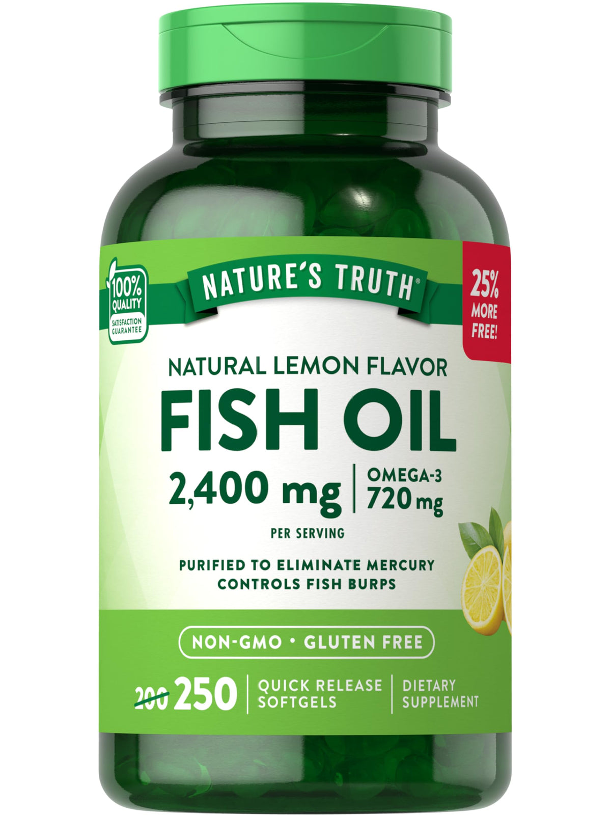 Nature's Truth: botella de aceite de pescado sin eructos con sabor a limón.