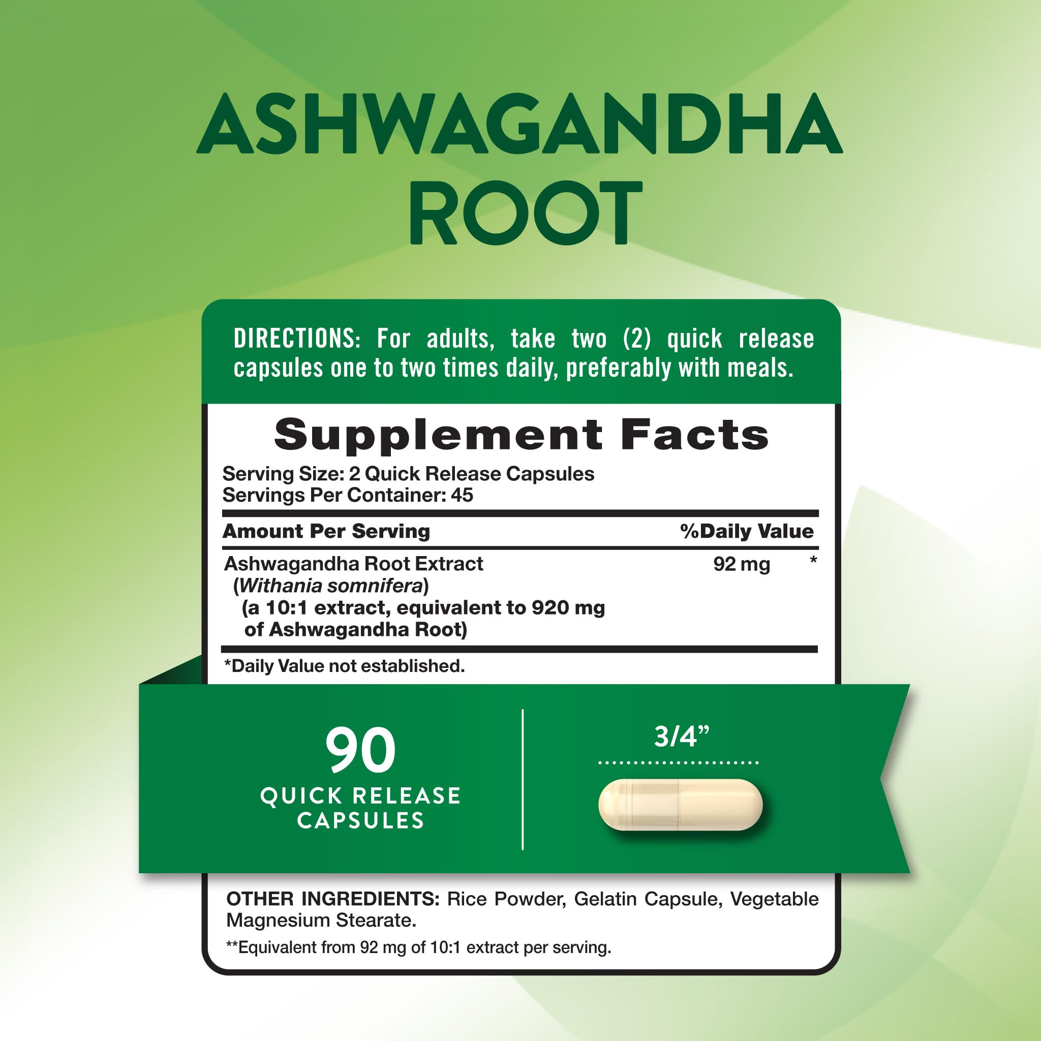 Nature's Truth Ashwagandha etiqueta frontal con información clara