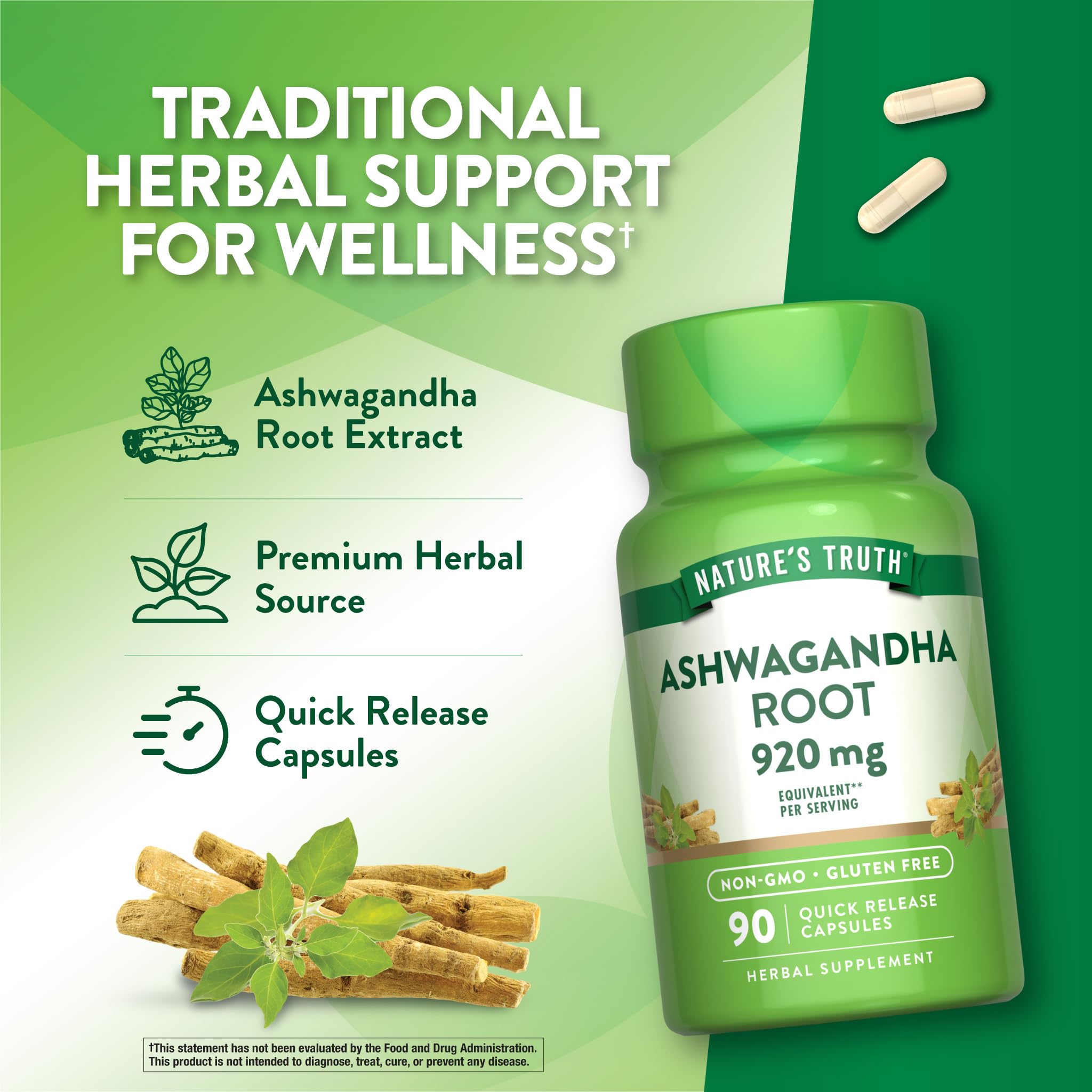 Envase de Nature's Truth Ashwagandha destacando pureza y calidad