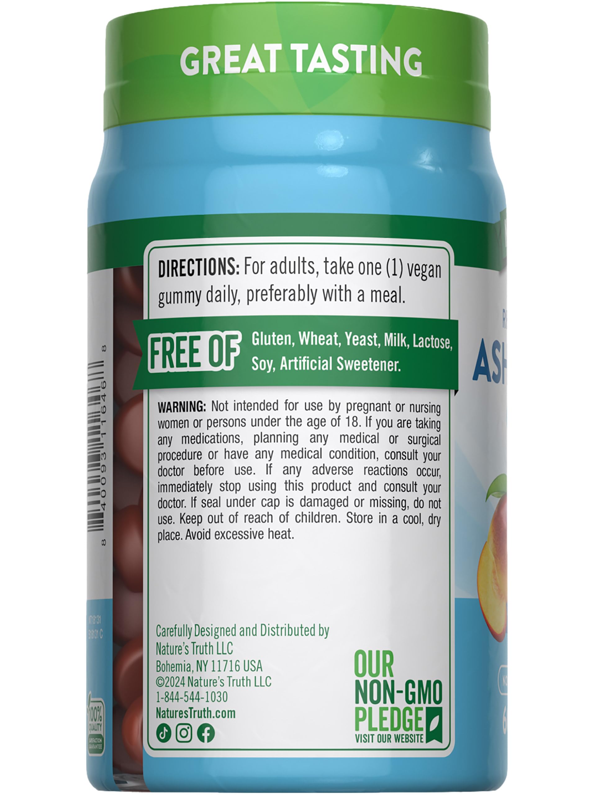 Nature's Truth Ashwagandha Gummies envase 60 gomitas: porción diaria práctica