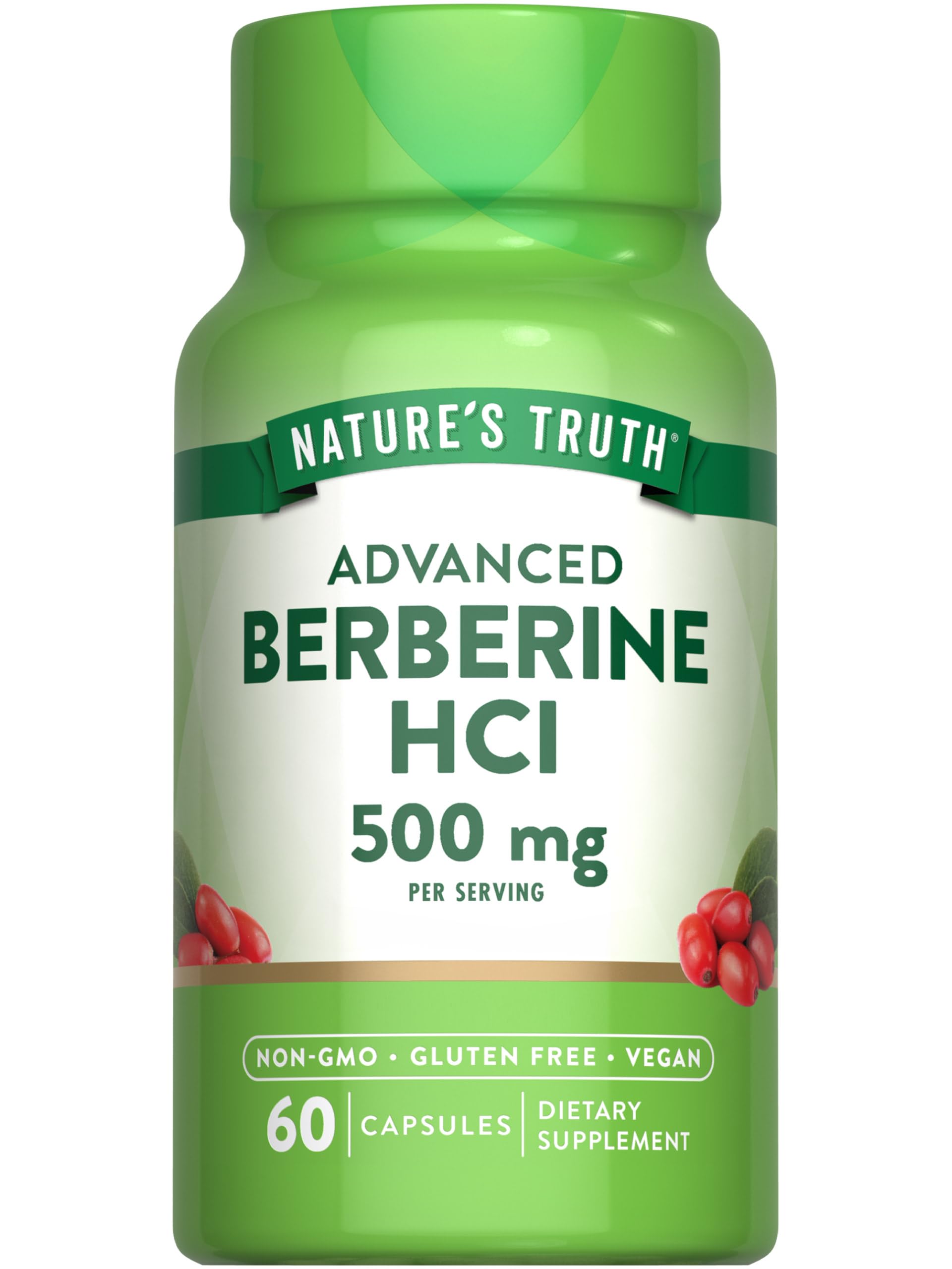 Nature's Truth Berberina HCl 500 mg en botella, cápsulas veganas para apoyo a un estilo de vida saludable