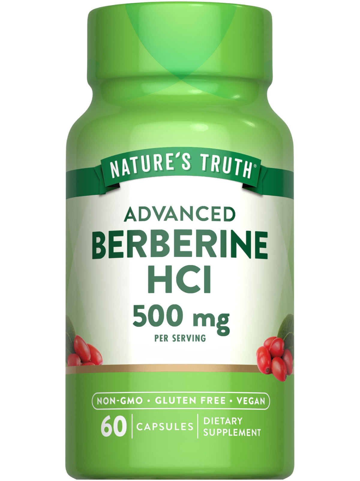 Nature's Truth Berberina HCl 500 mg en botella, cápsulas veganas para apoyo a un estilo de vida saludable
