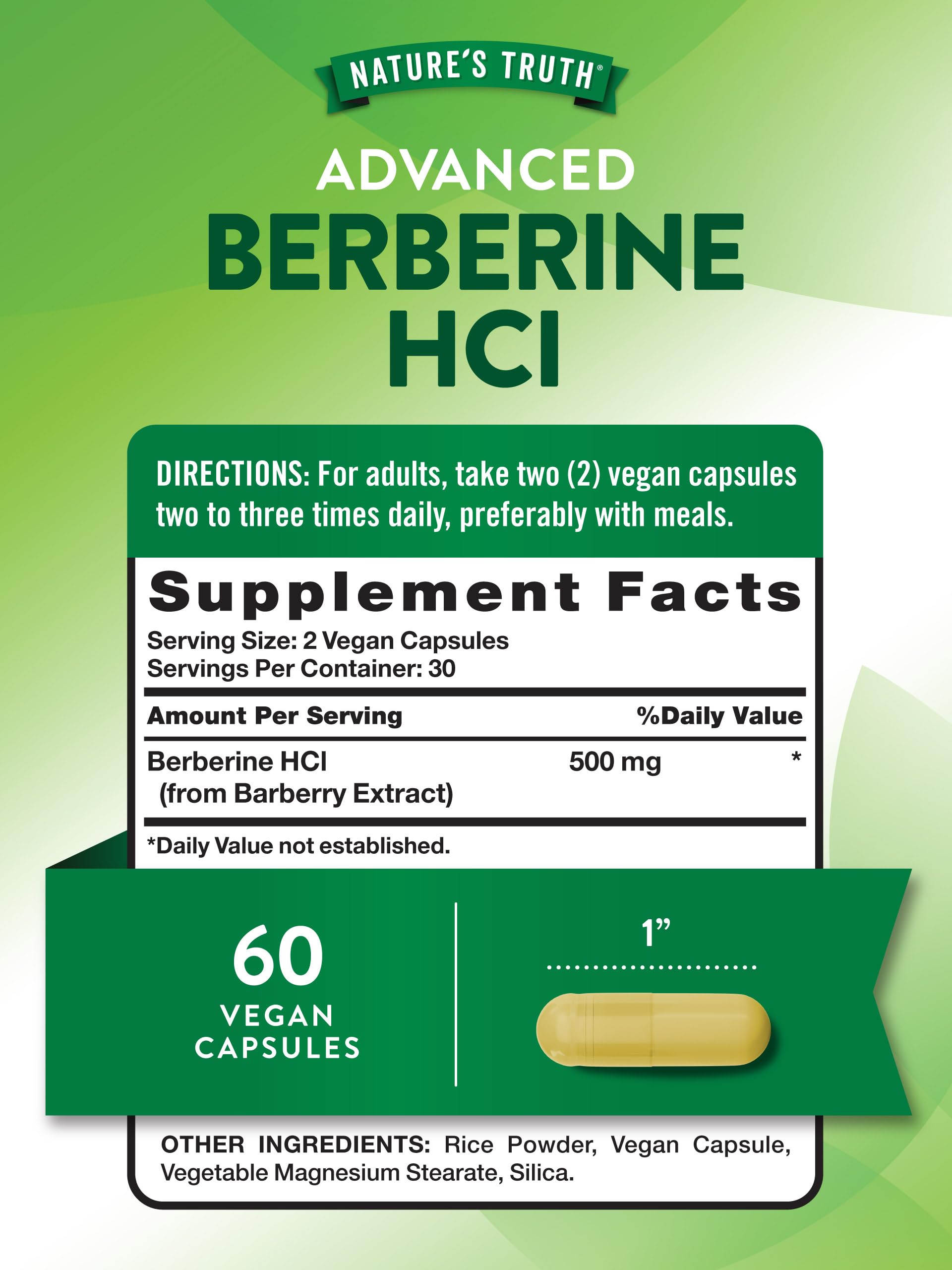 Nature's Truth Berberina HCl 500 mg en cápsulas veganas para uso diario