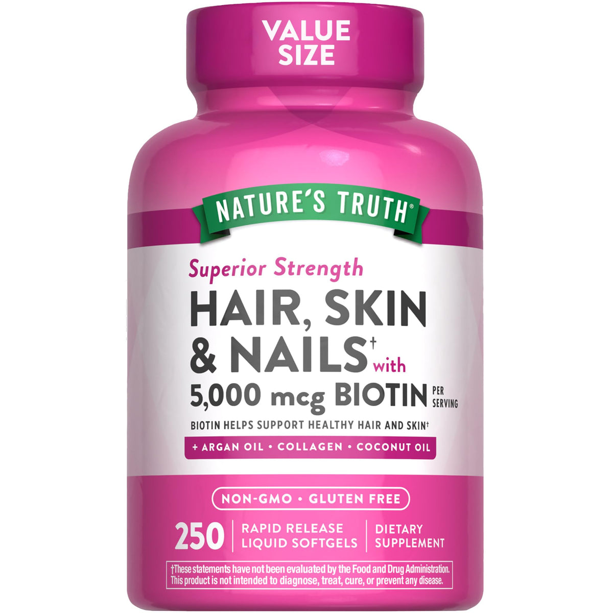 Nature's Truth Hair, Skin & Nails biotina 5000mcg cápsulas suaves para cuidado diario