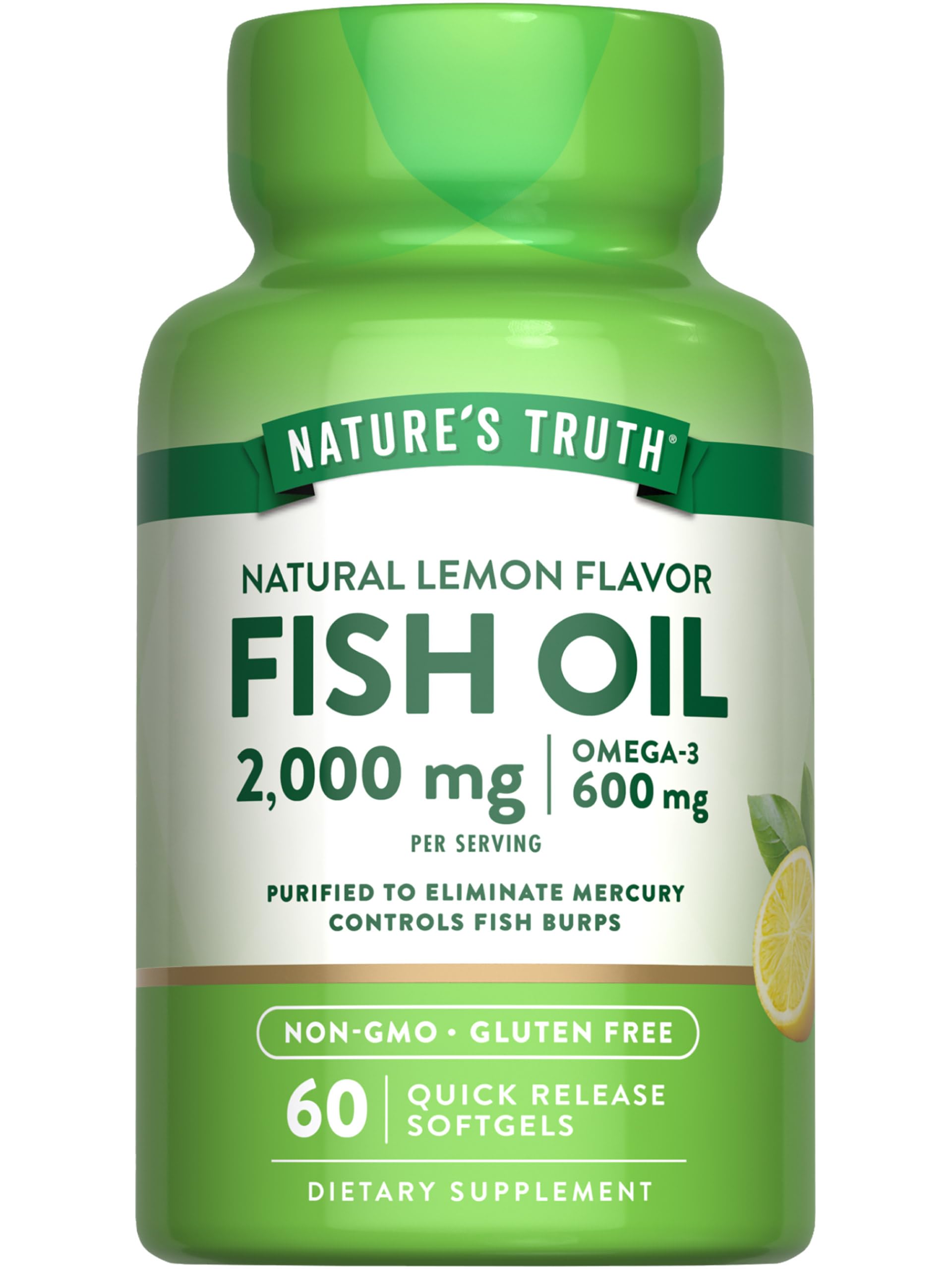 Nature's Truth Aceite de pescado Omega-3 2000 mg en botella; posible apoyo al bienestar diario.