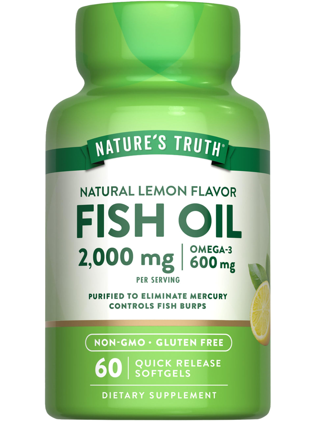 Nature's Truth Aceite de pescado Omega-3 2000 mg en botella; posible apoyo al bienestar diario.