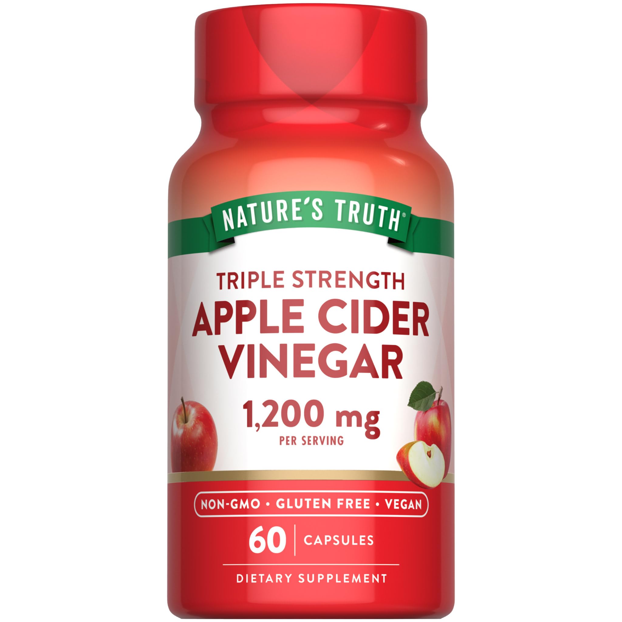 Nature's Truth vinagre de manzana en botella, potencia 1200 mg para uso diario.