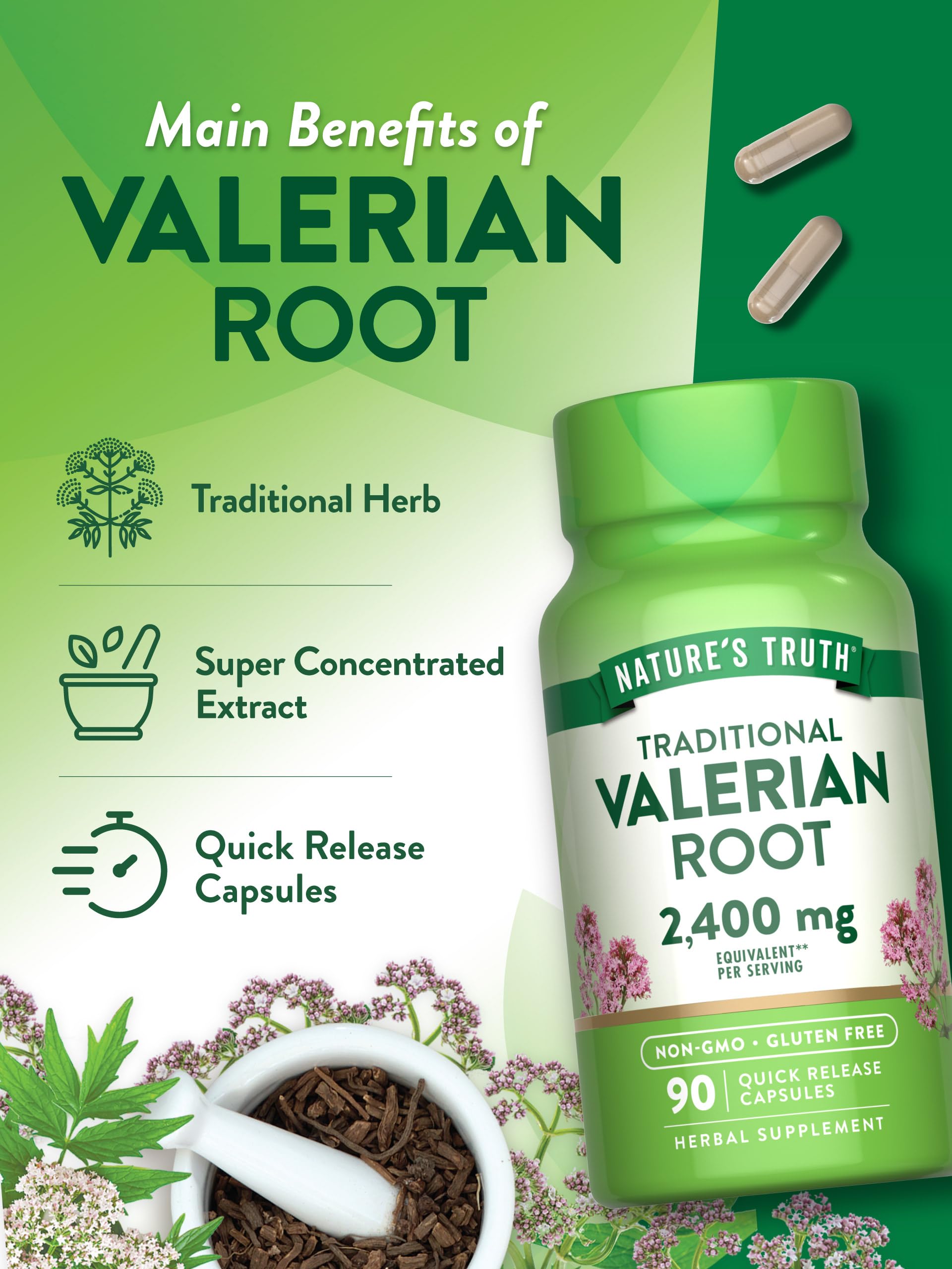 Nature's Truth frasco de valeriana: solución sin gluten para una rutina nocturna.