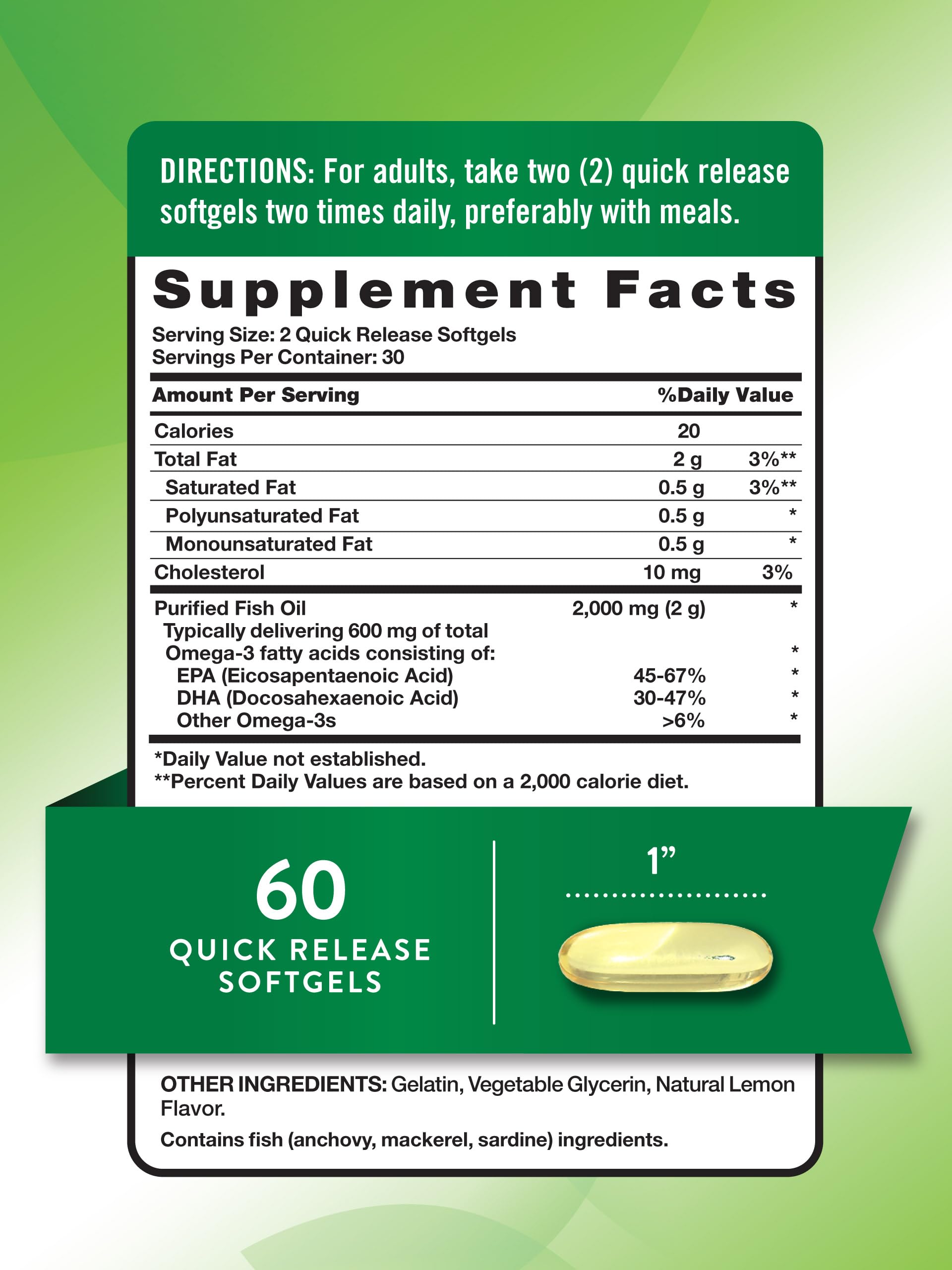 Nature's Truth Cápsulas gelatinosas sabor limón con Omega-3 EPA y DHA para uso diario.