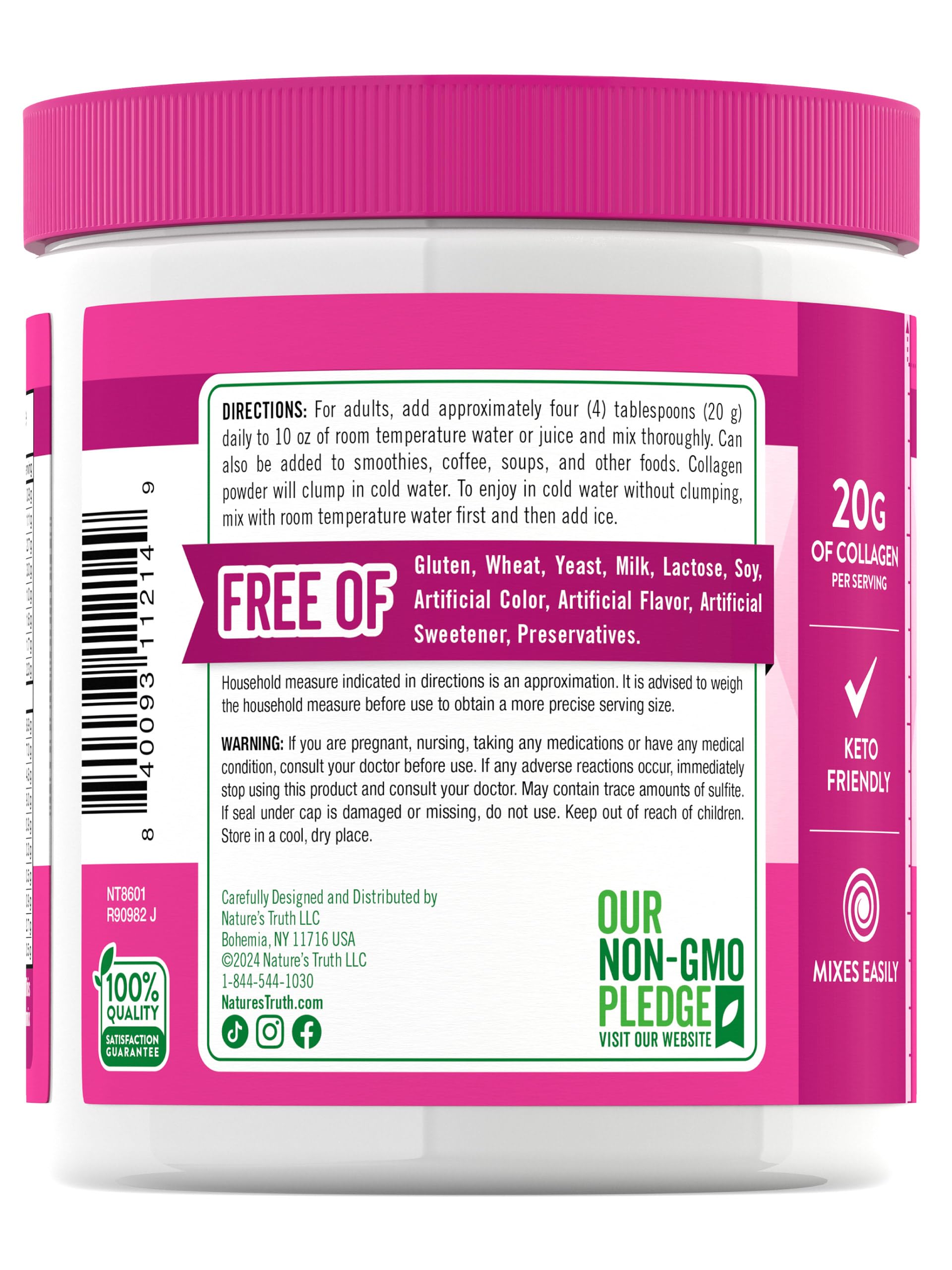 Nature's Truth colágeno, libre de gluten y OGM, opción segura
