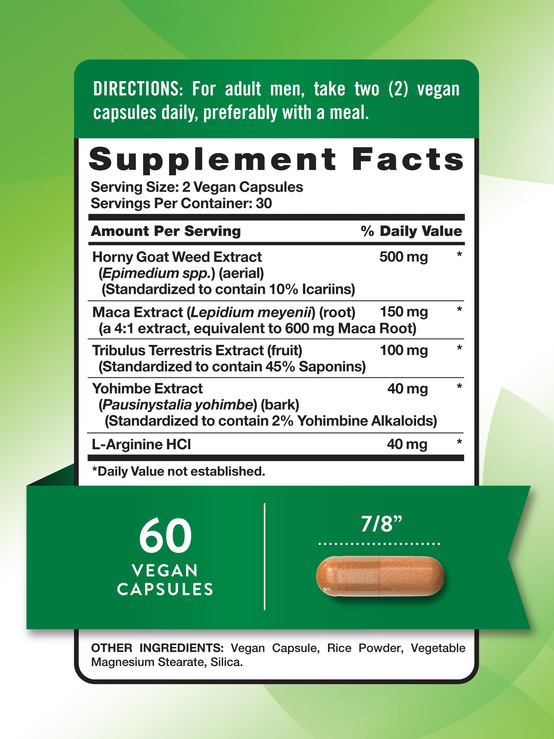 Nature's Truth Epimedium con Maca, primer plano de cápsulas y ingredientes naturales.