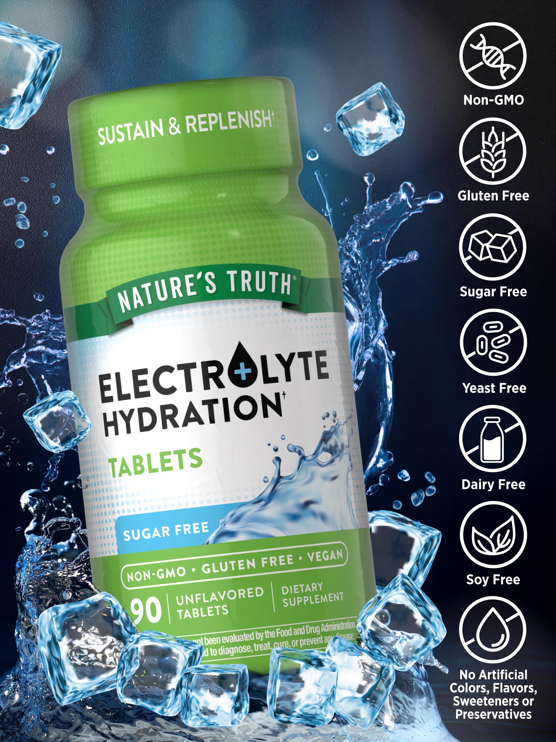 Nature's Truth Electrolyte Tablets: etiqueta detallada muestra ingredientes y opciones naturales