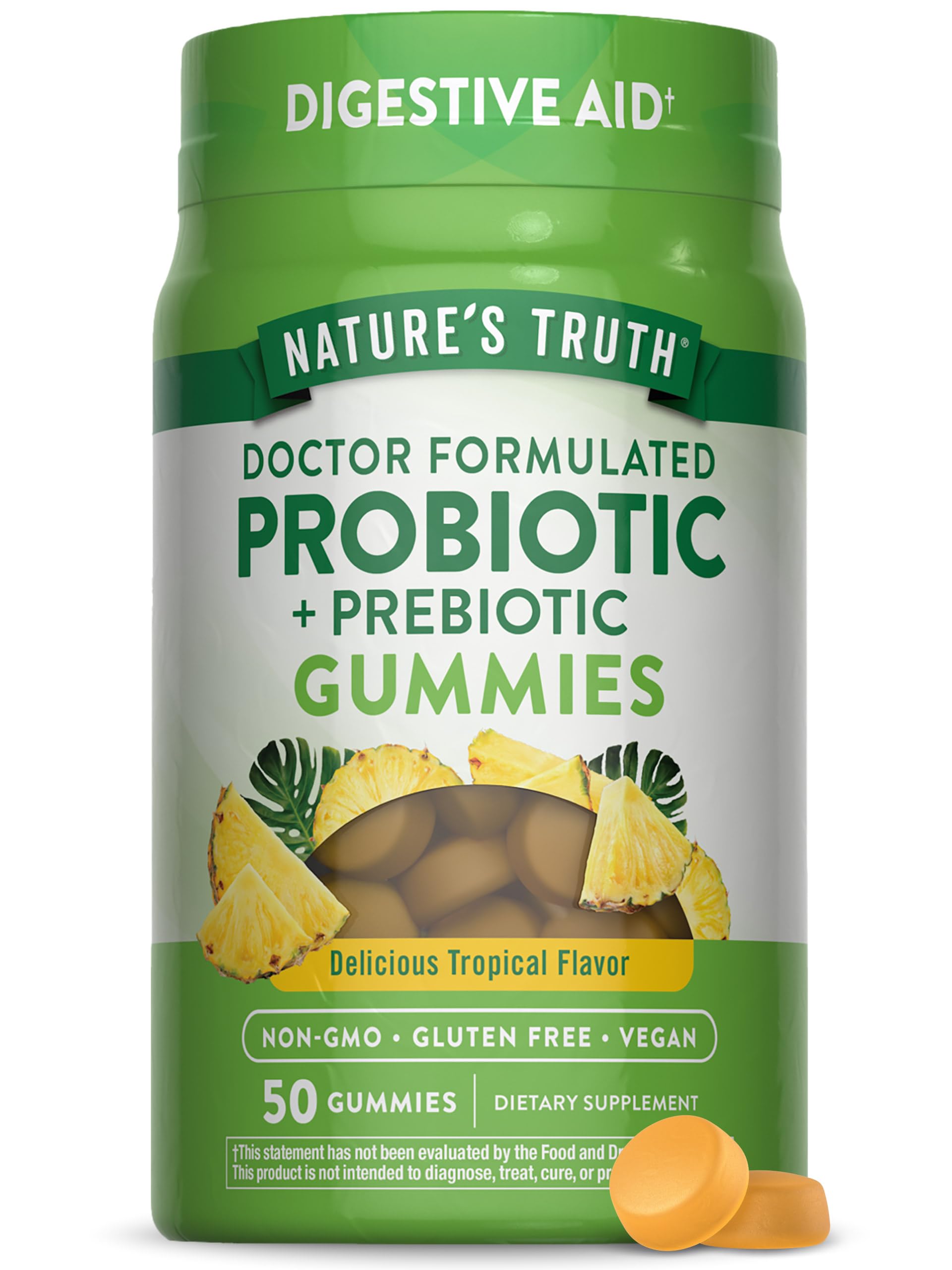 Nature's Truth gominolas probióticas para adultos, botella visible, apoyo digestivo diario.