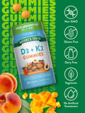 Nature's Truth gomitas D3 y K2 etiqueta, libres de gluten y transgénicos