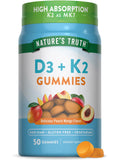 Nature's Truth gomitas D3 y K2 frente, sabor durazno-mango para apoyo diario de bienestar