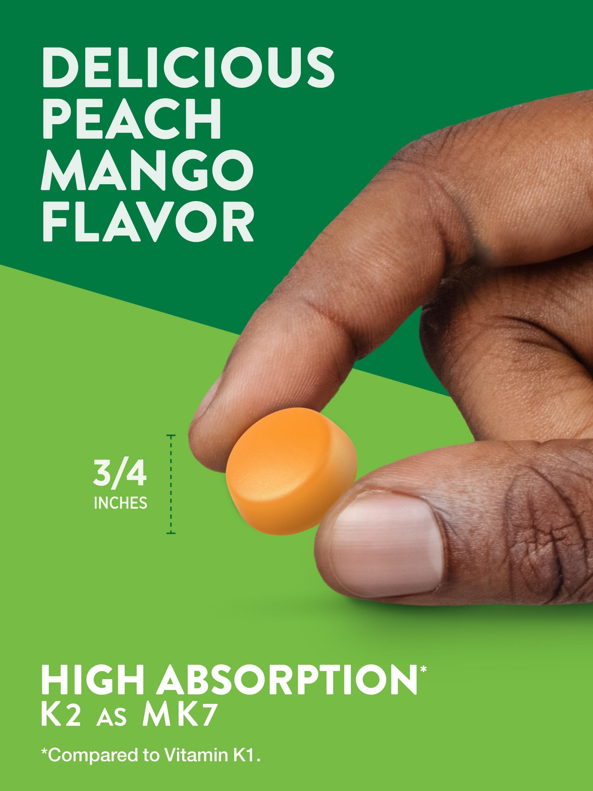 Nature's Truth gomitas D3 y K2 etiqueta, sabor durazno-mango para estilo de vida vegetariano