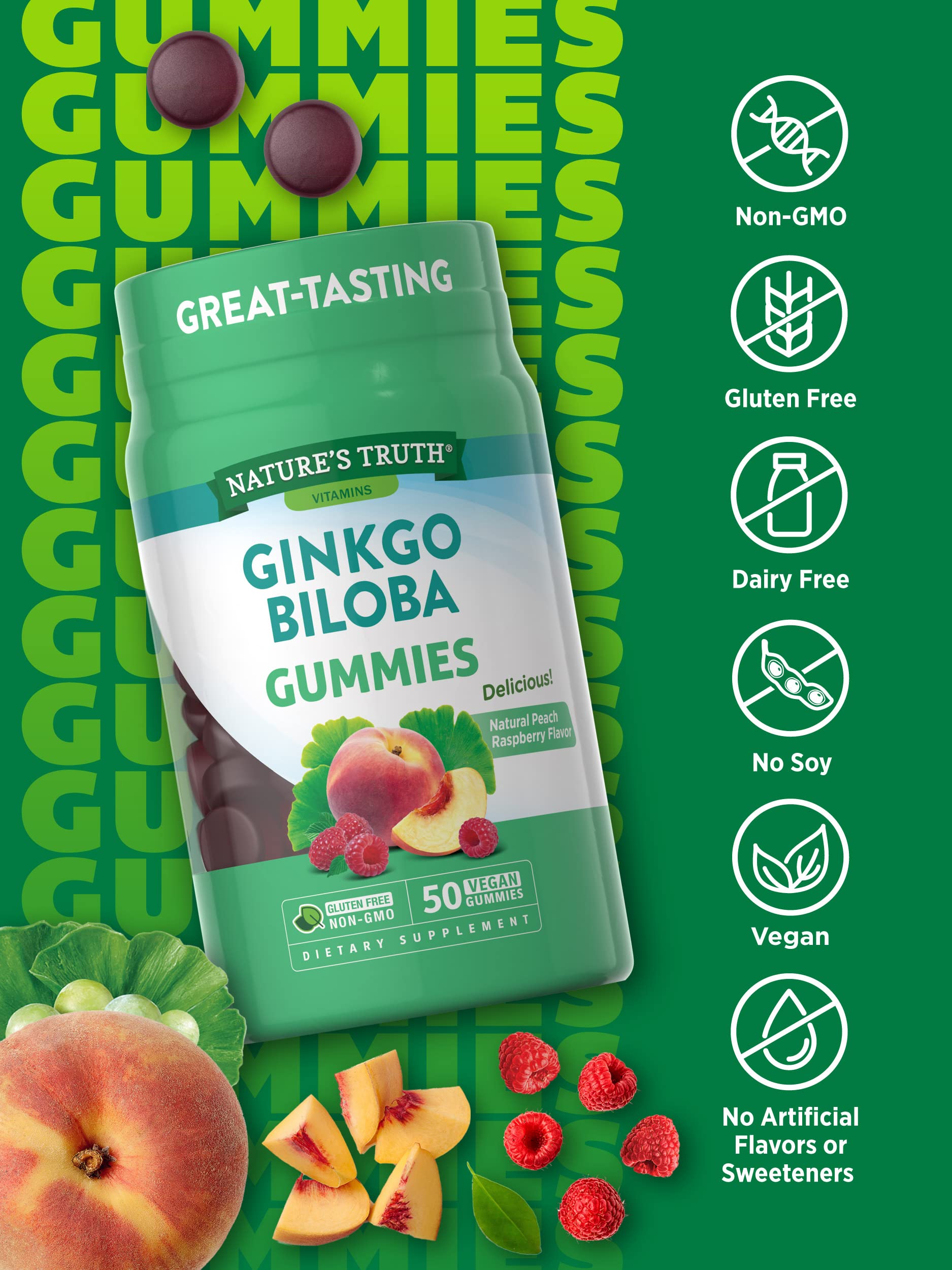 Nature's Truth gomitas ginkgo biloba envase práctico para un consumo diario.