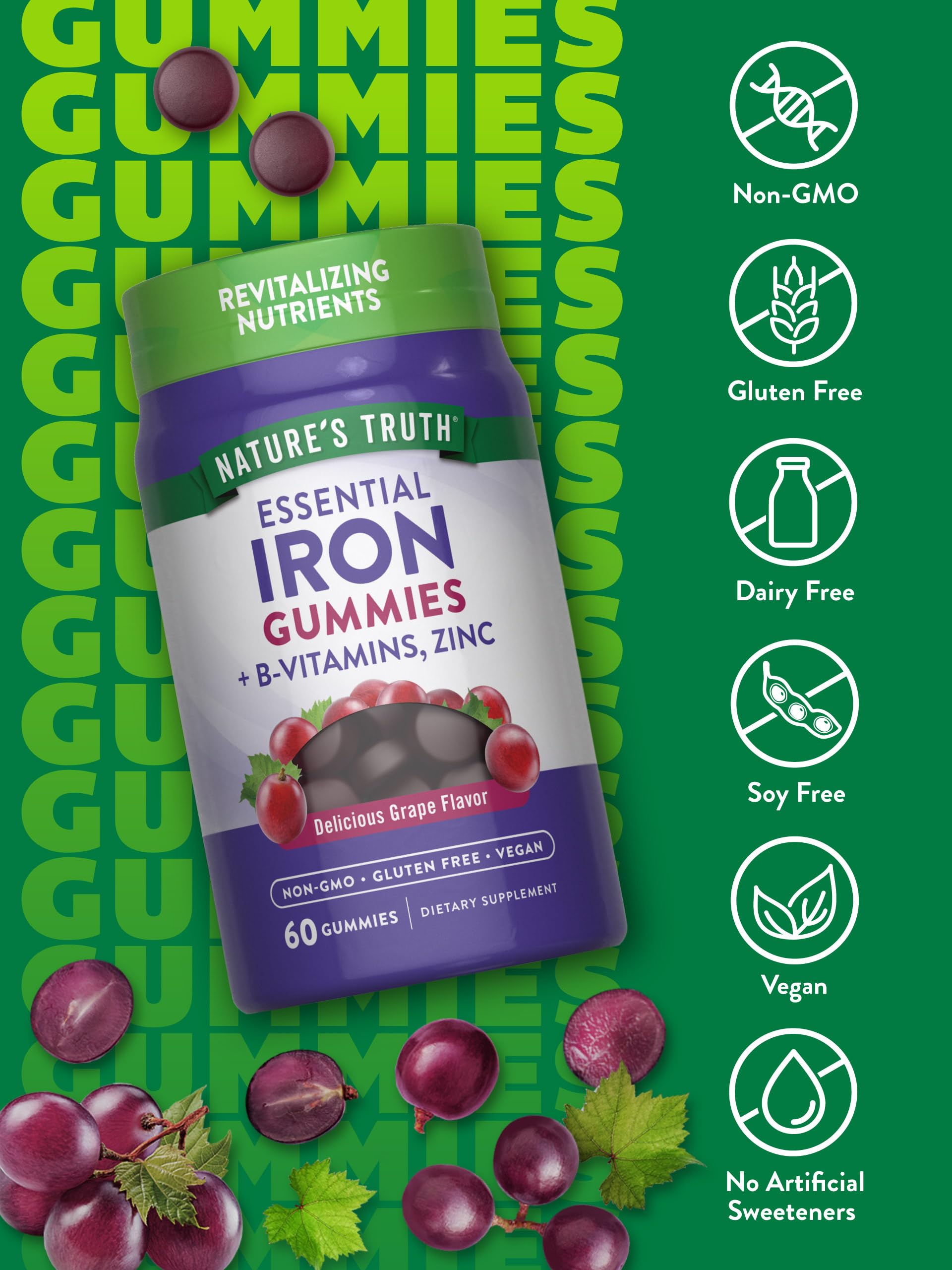 Nature's Truth gomitas sabor uva, delicioso modo de tomar hierro.