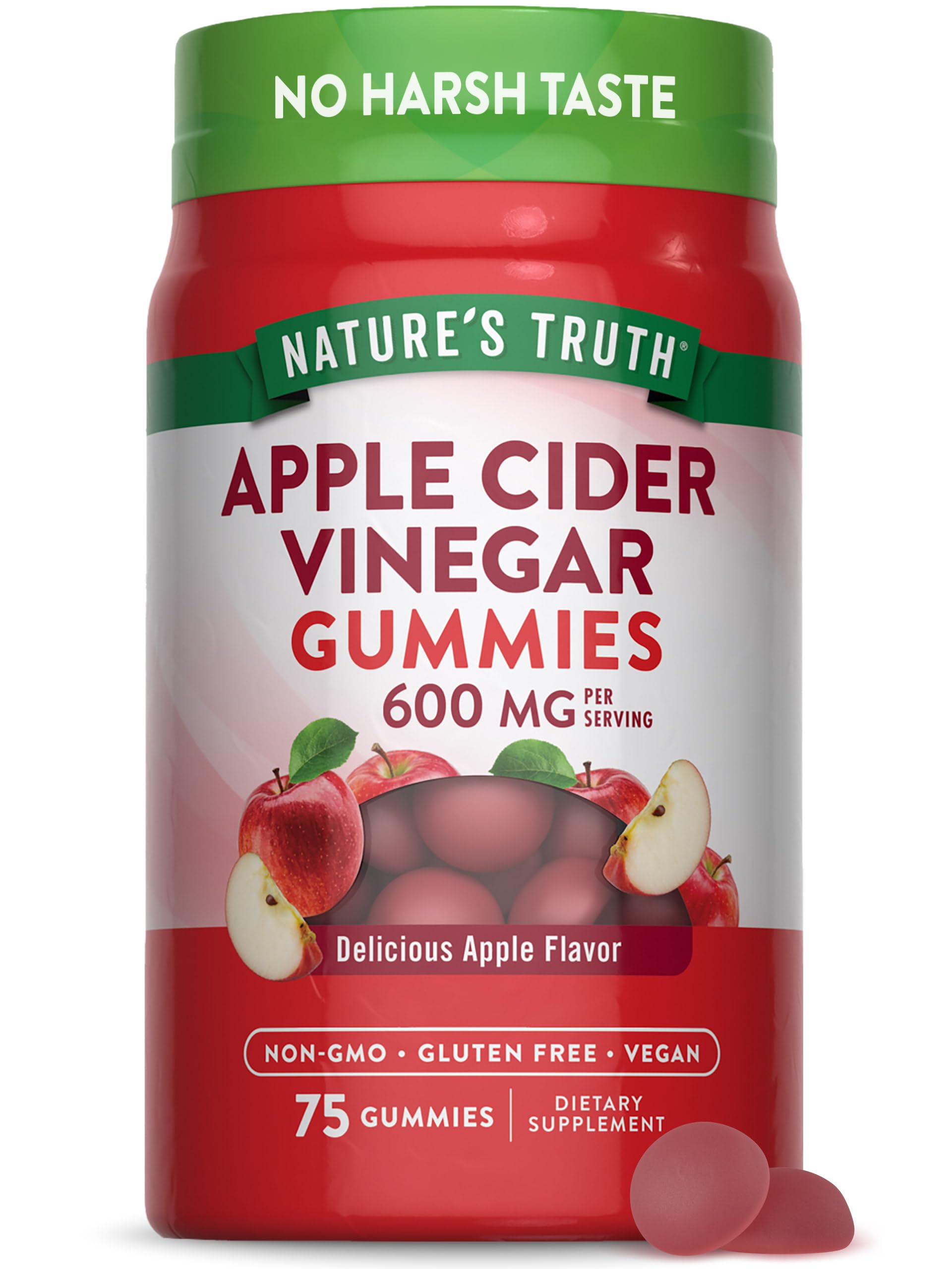 Nature's Truth gomitas vinagre de manzana en botella, sabor a manzana para uso diario.