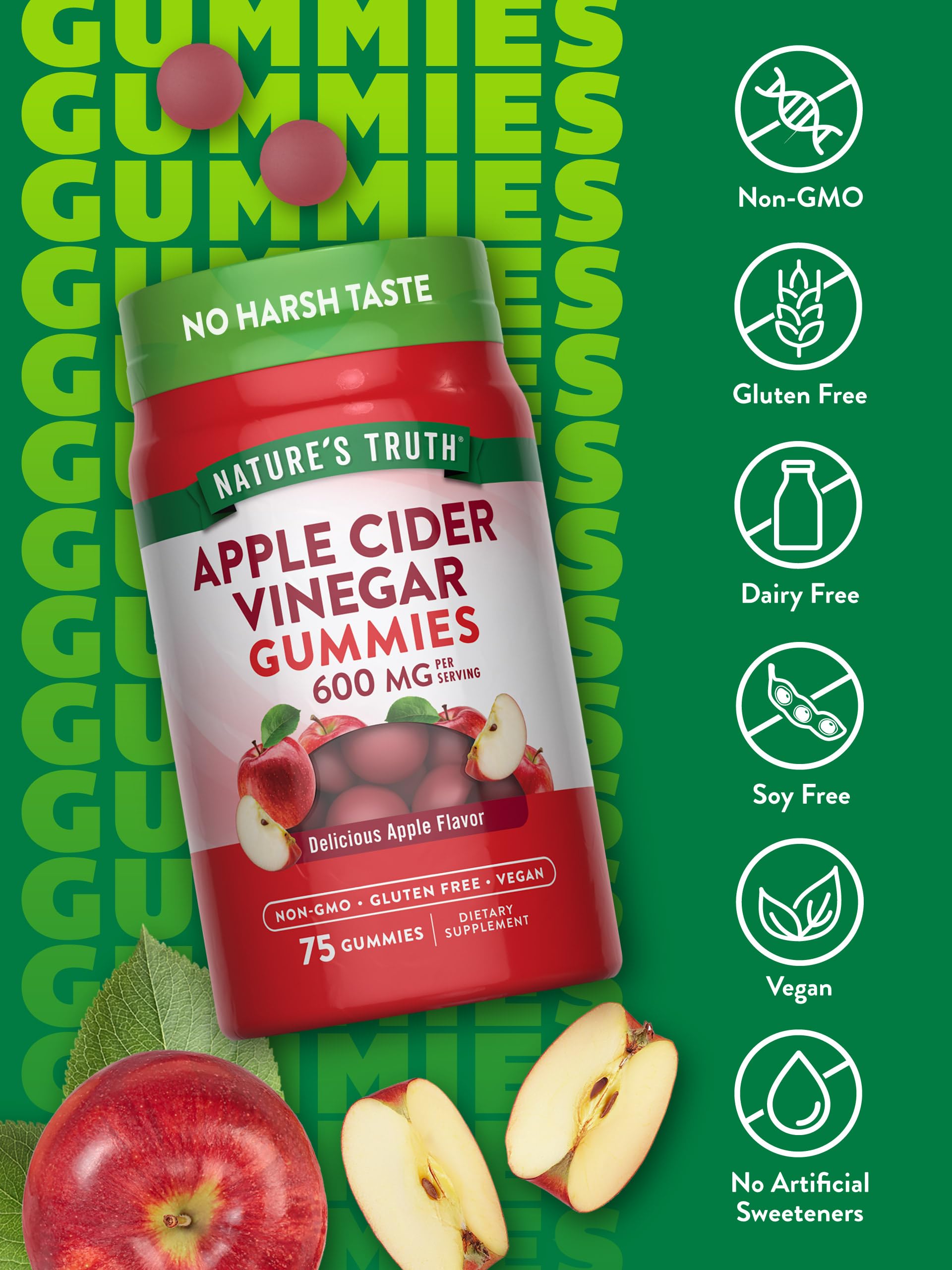 Nature's Truth gomitas vinagre de manzana interior, presentación conveniente para la rutina.
