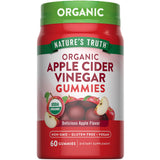 Gomitas Nature's Truth de vinagre de sidra manzana orgánicas en botella frontal, snack vegano.