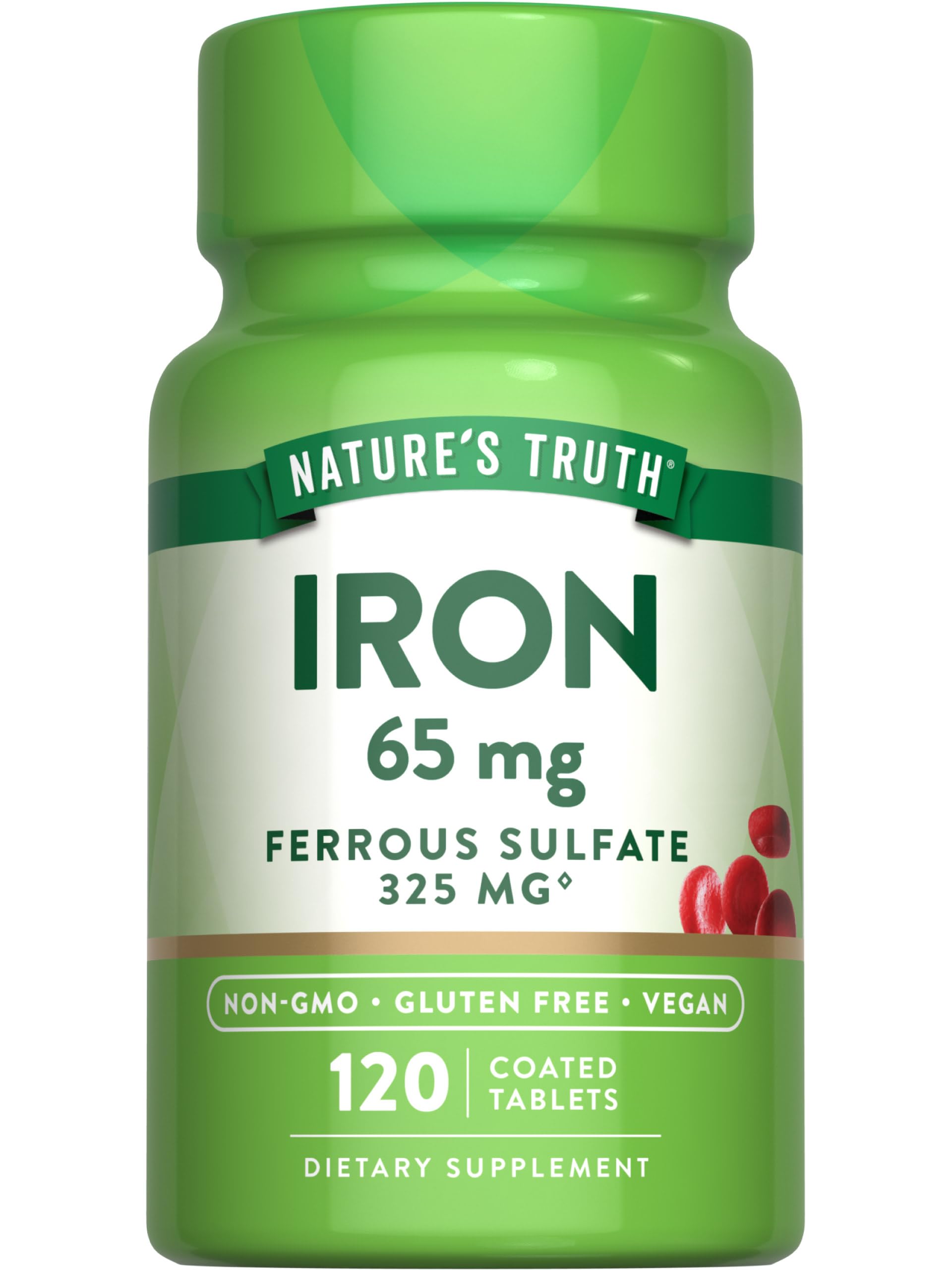 Nature's Truth Hierro: envase de tabletas 65 mg para uso diario.