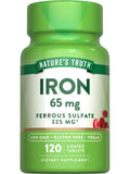 Nature's Truth Hierro: envase de tabletas 65 mg para uso diario.