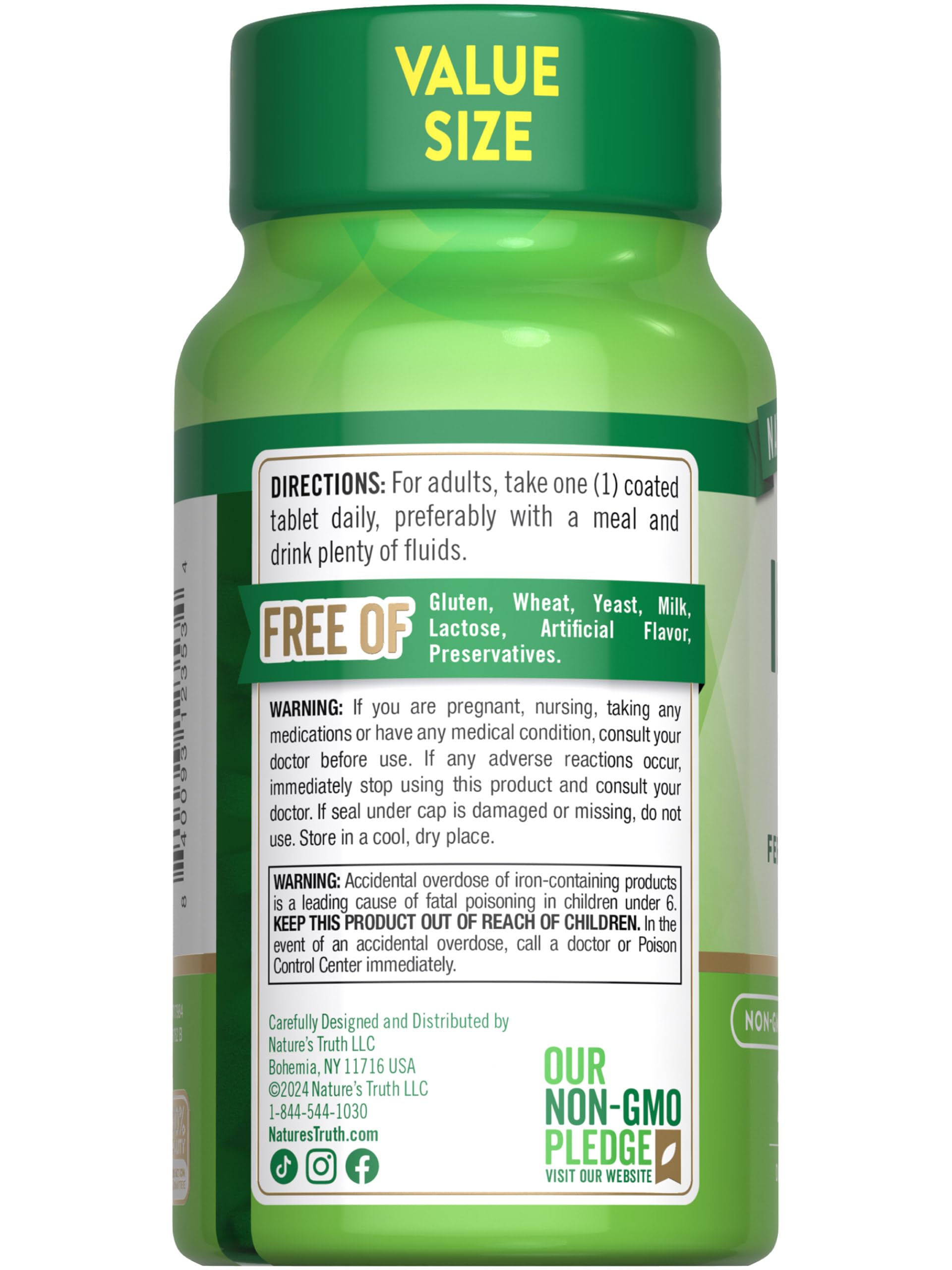Nature's Truth Hierro: logo y etiqueta en el envase